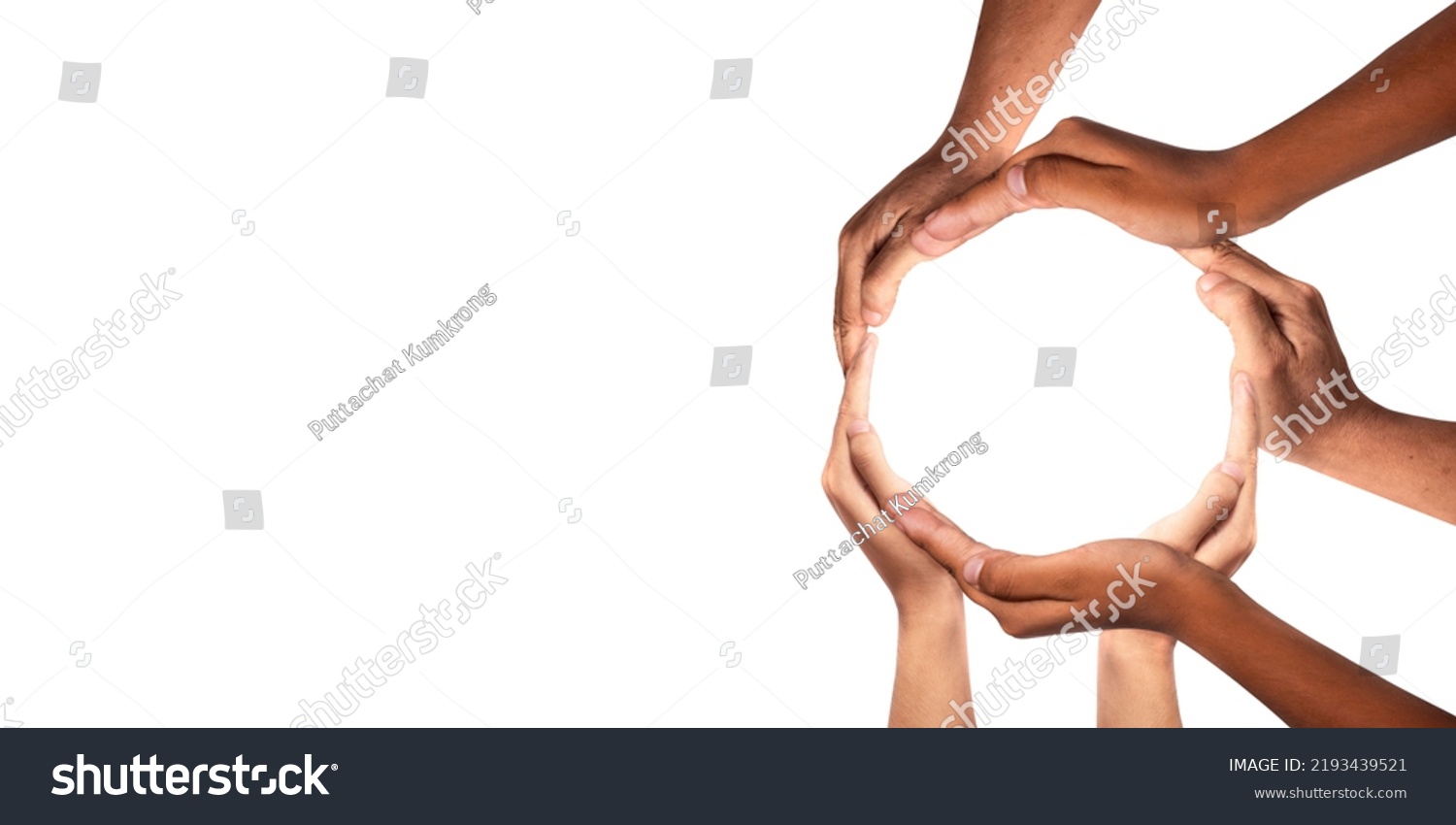 Symbol and shape of circle created from hands.The concept of unity, cooperation, partnership, teamwork and charity. diversity of a diverse group of people connected together as a supportive symbol. #2193439521