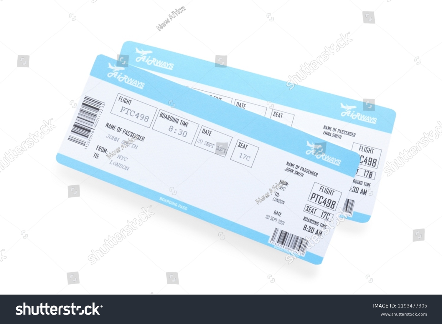 Tickets isolated on white, top view. Travel agency concept #2193477305