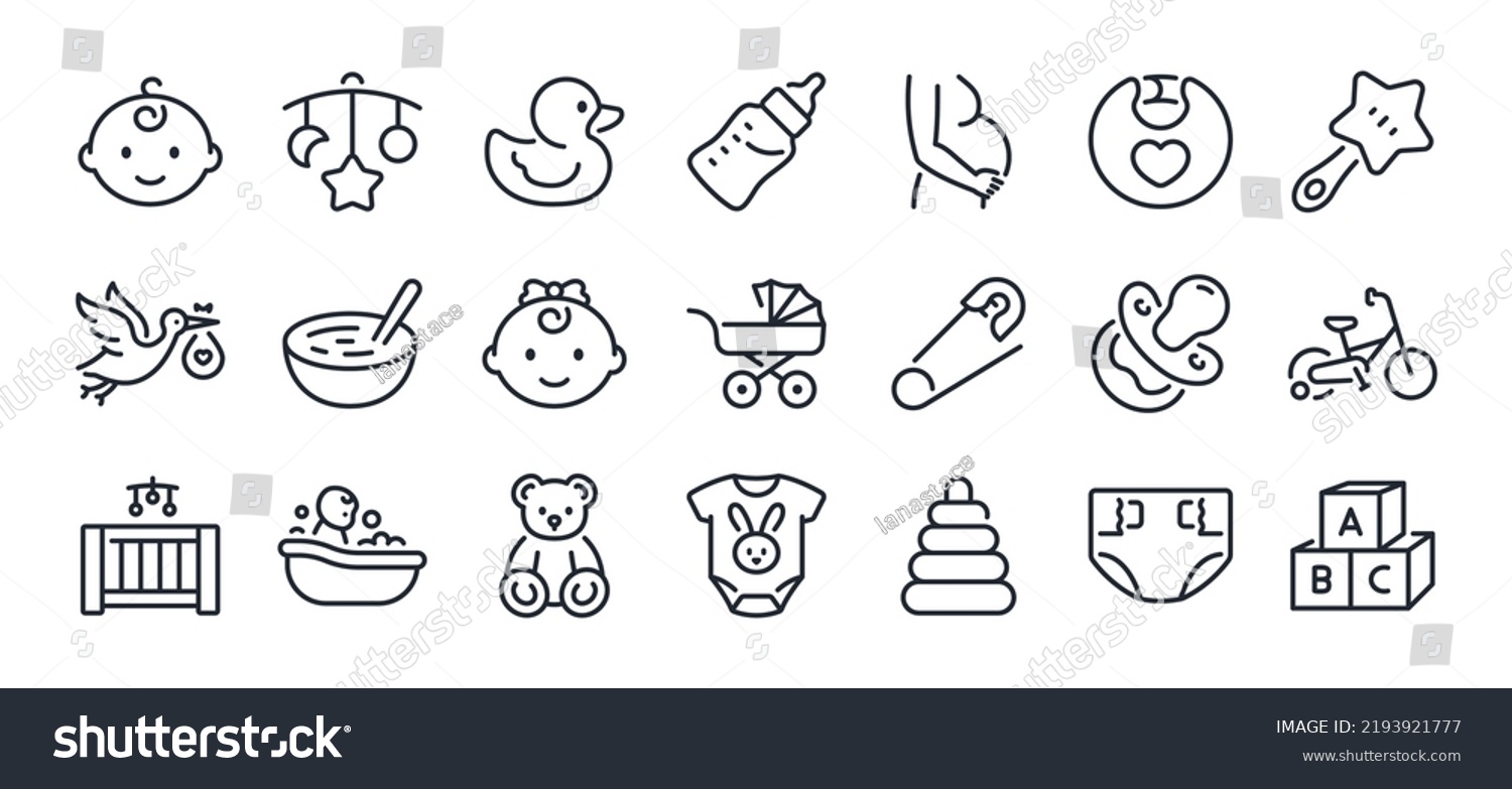 Baby care editable stroke outline icons set isolated on white background flat vector illustration. Pixel perfect. 64 x 64. #2193921777