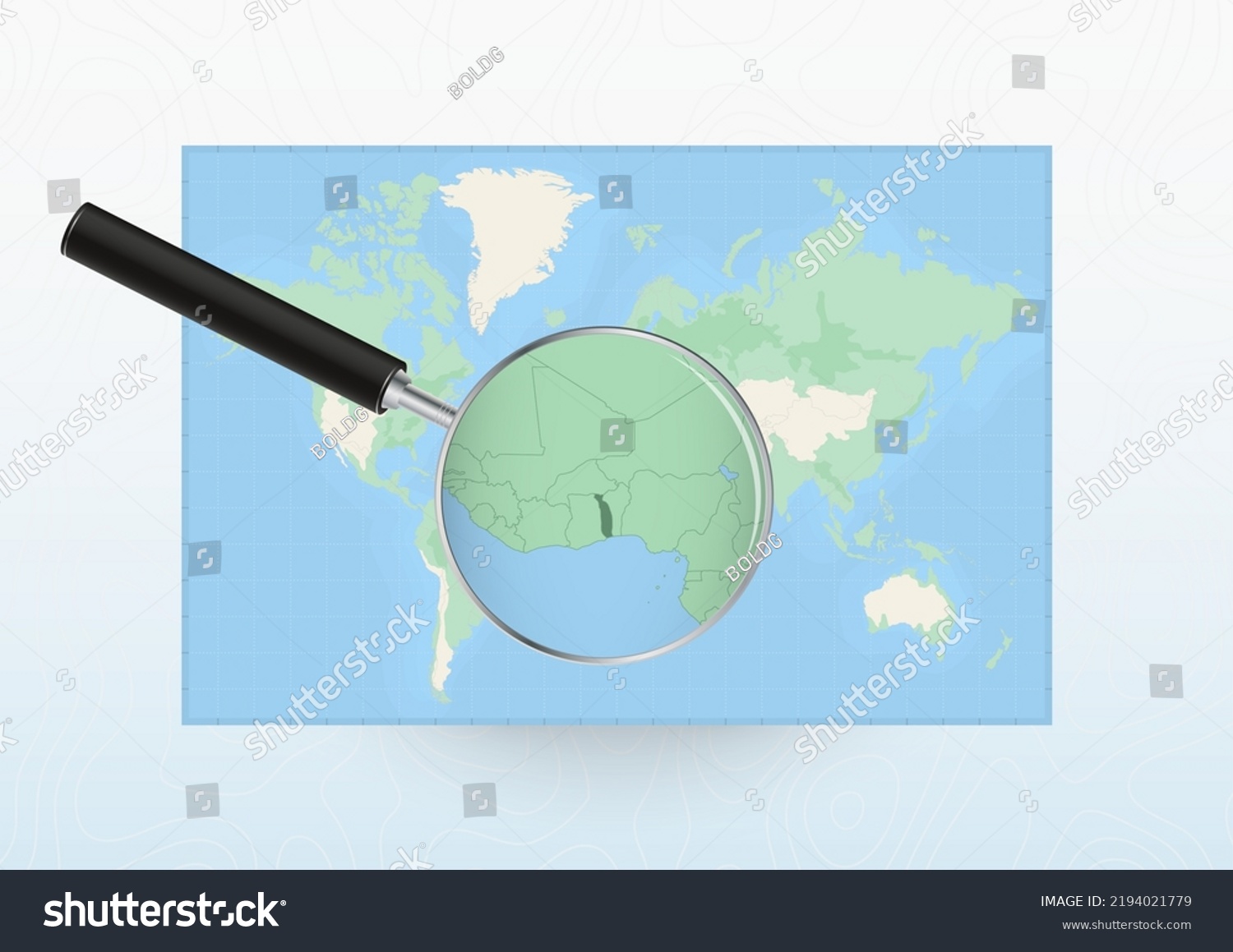 Map Of The World With A Magnifying Glass Aimed Royalty Free Stock Vector 2194021779 4972