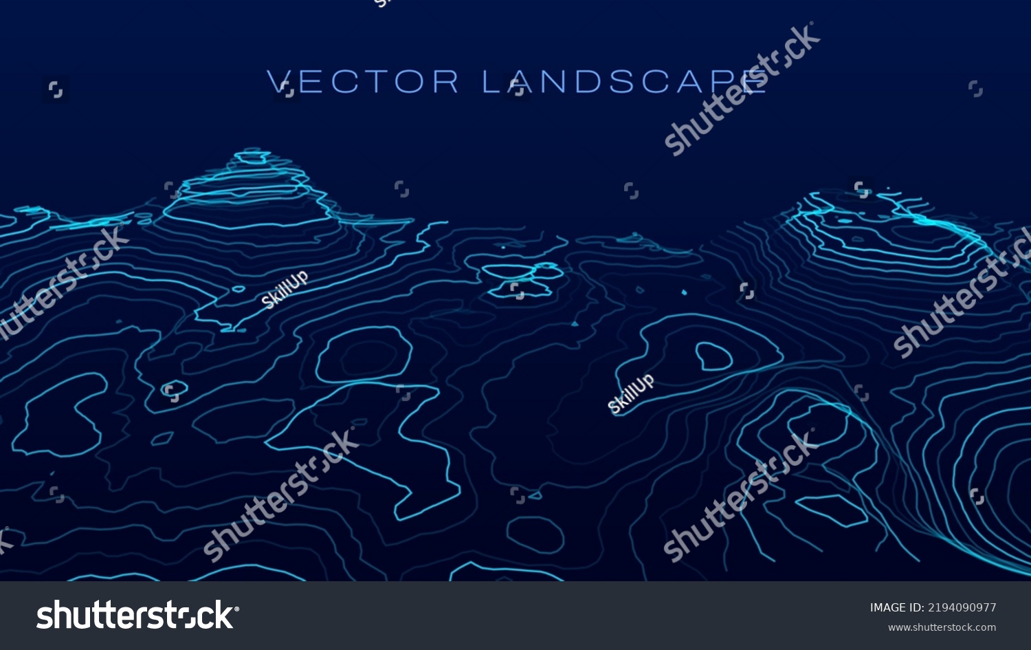 3D Sea Ocean Depth Topographic Topo Map Banner Background. Curvy Wavy Lines Vector Illustration. Hills, Rivers and Mountains. Geography Concept. #2194090977