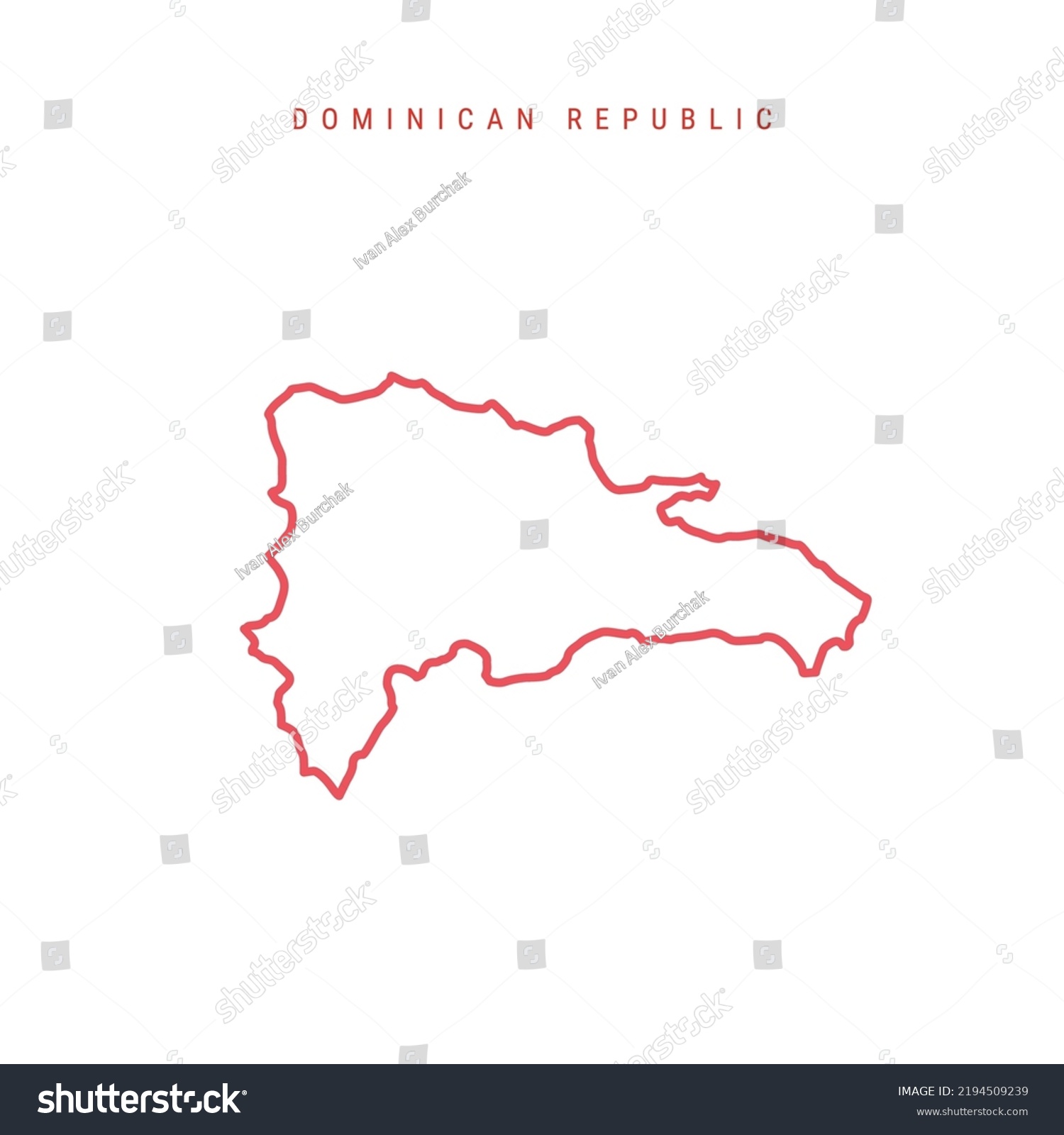Dominican Republic editable outline map. Republica Dominicana red border. Country name. Adjust line weight. Change to any color. Vector illustration. #2194509239