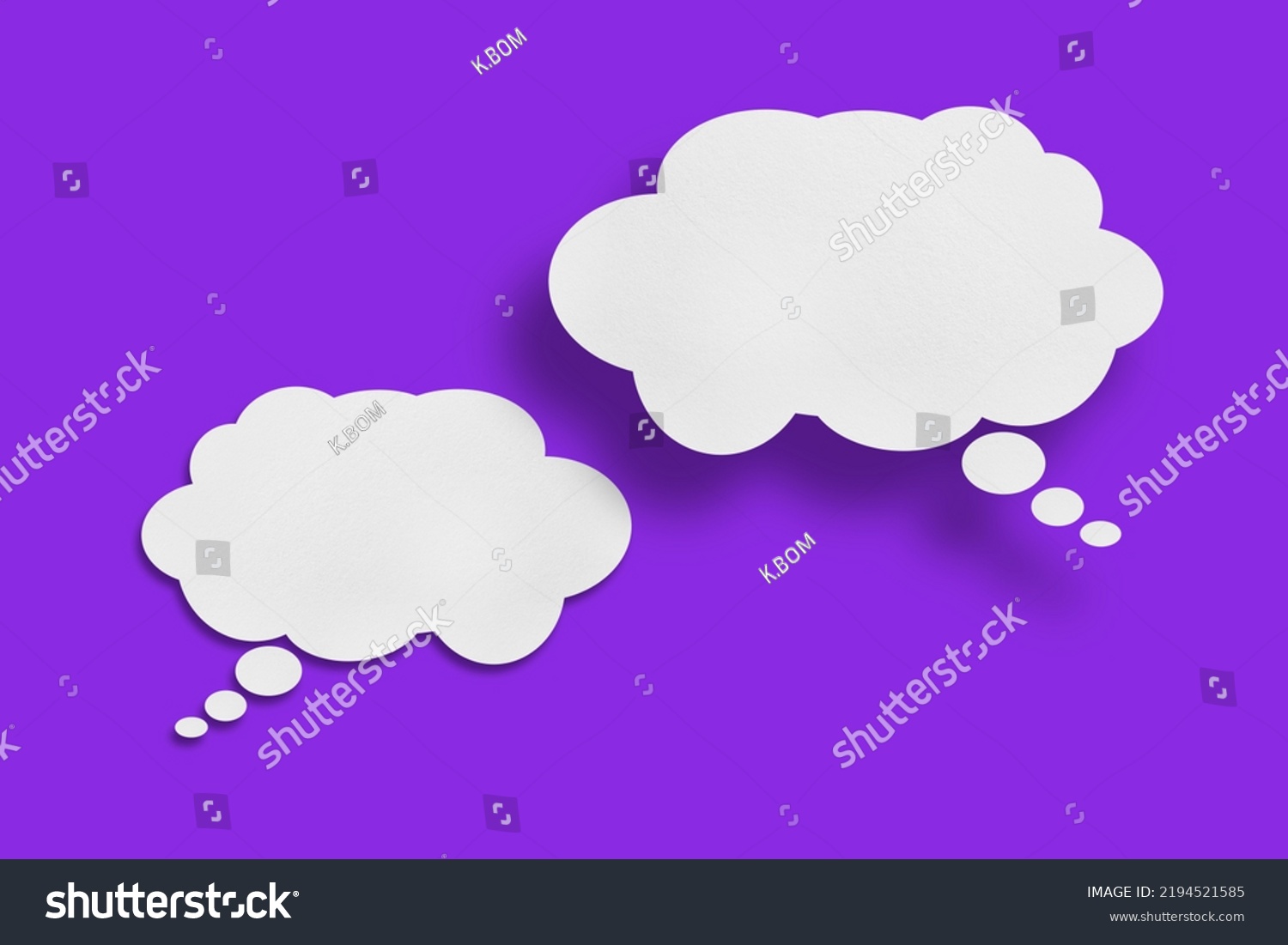 white cloud paper speech bubble shape against purple background design. #2194521585