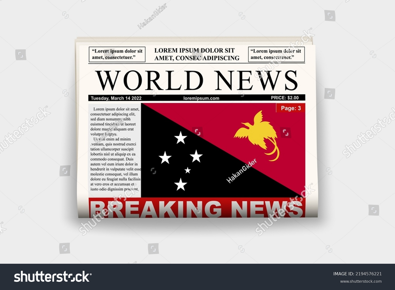 Papua New Guinea country newspaper with flag, Royalty Free Stock