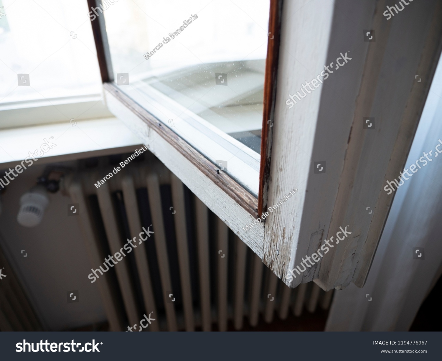 old window frames, old worn wooden window #2194776967