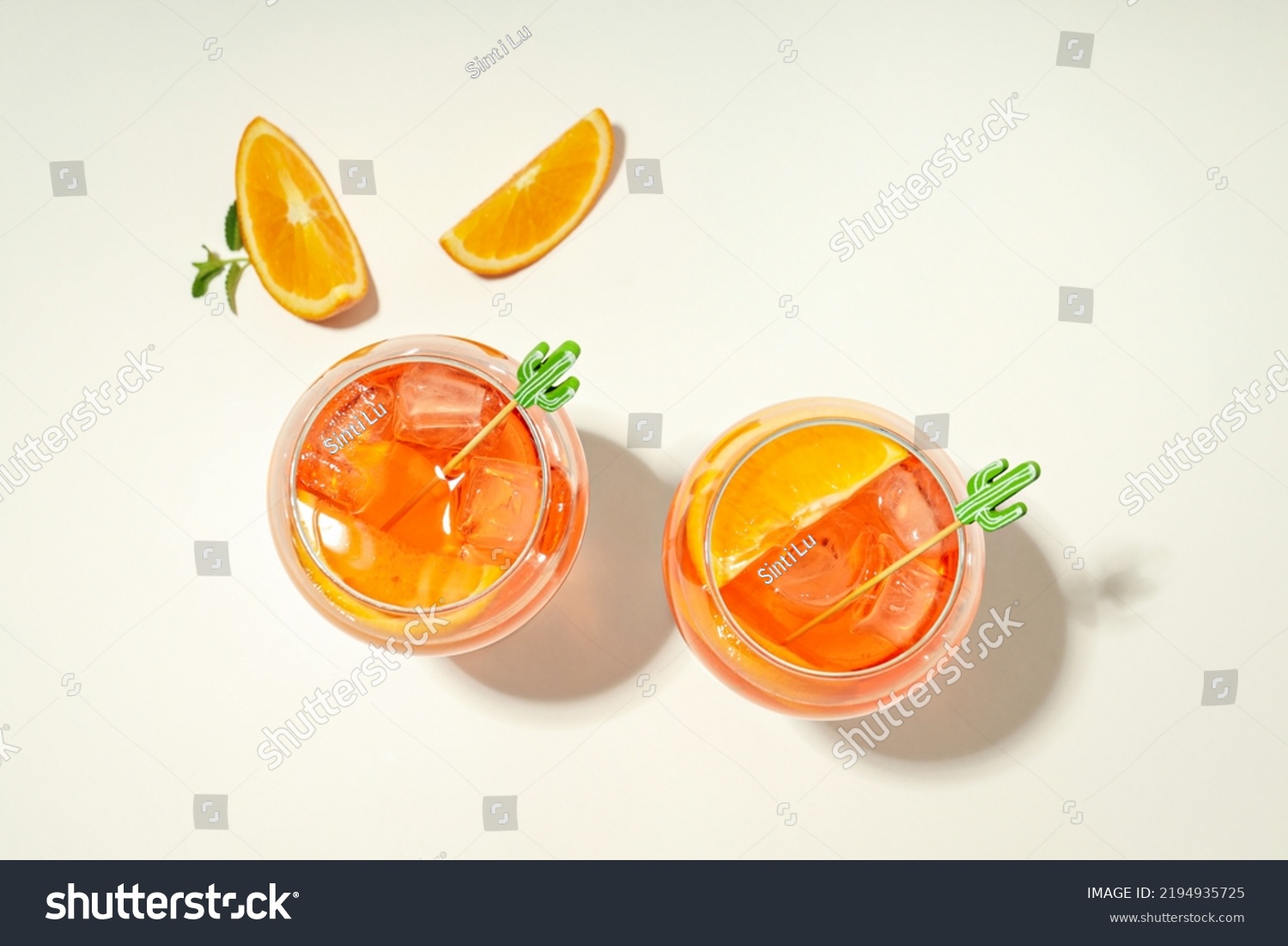 Concept of summer cocktail, Aperol Spritz, top view #2194935725