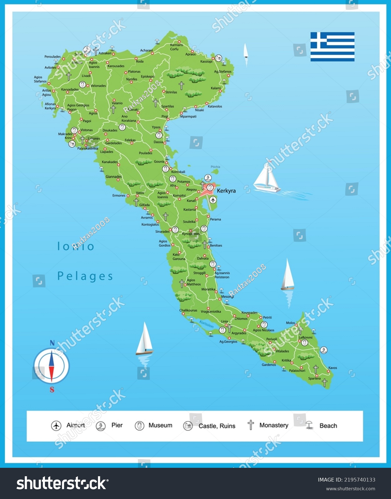 Vector illustration map of Kerkyra (Corfu) - Royalty Free Stock Vector ...