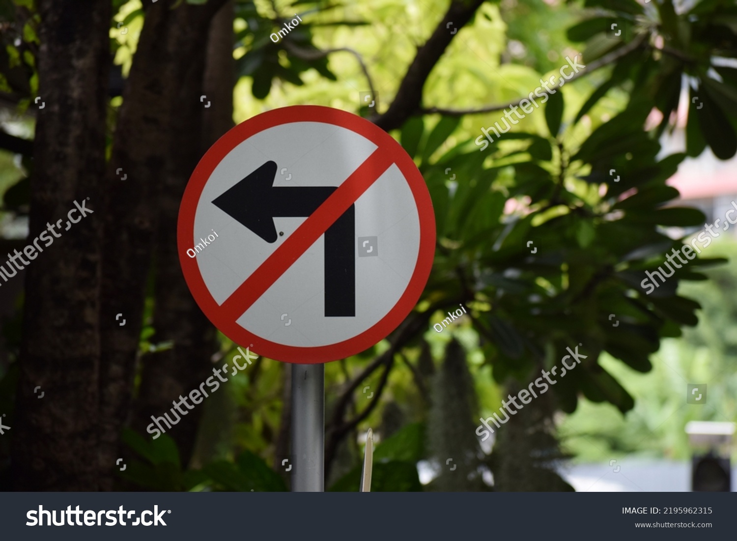 no-left-turn sign,Road sign, traffic symbol on the nature background.selective focus. #2195962315