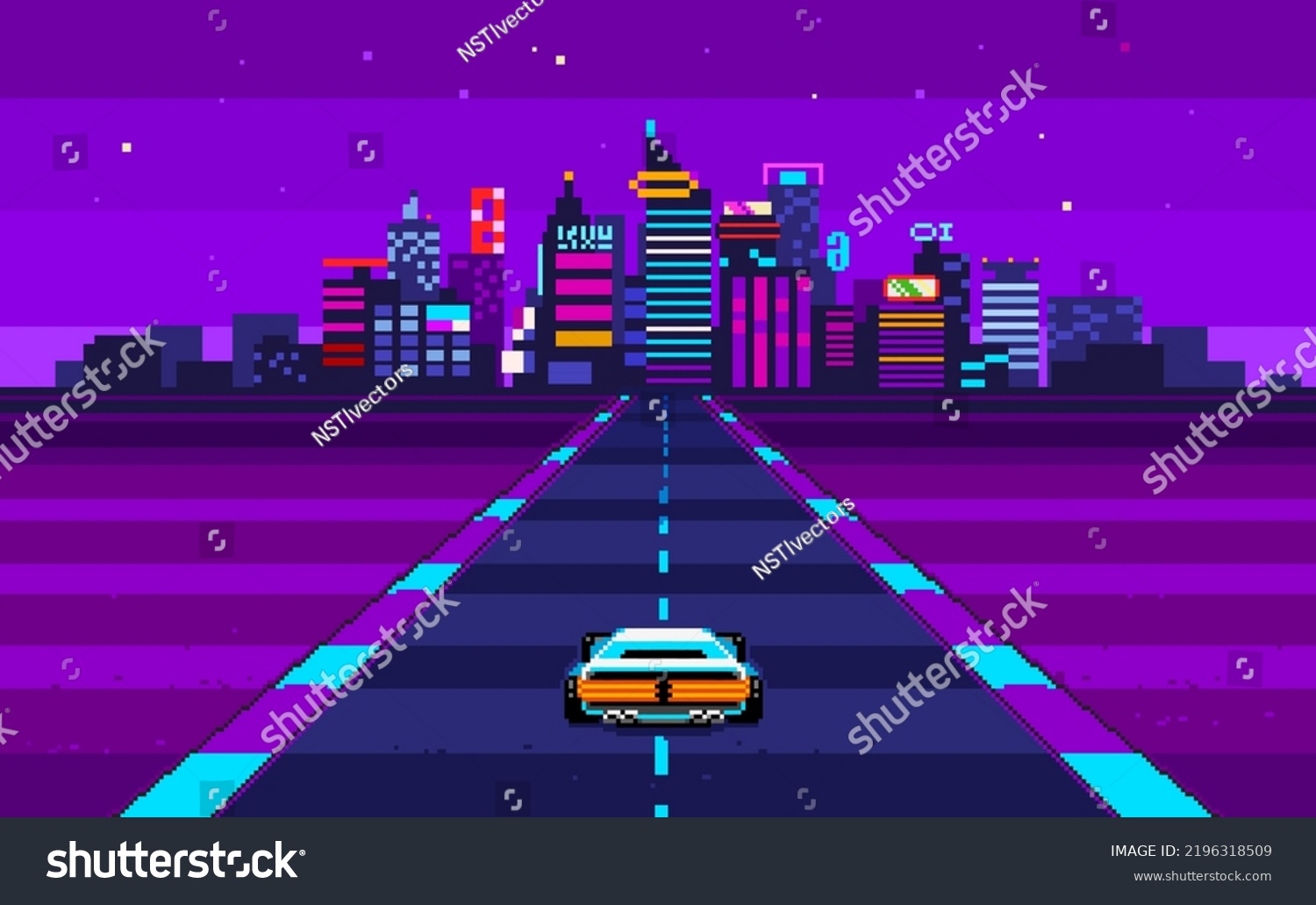 Retro 8 Bit Game Race Arcade In Pixel Cyberpunk Royalty Free Stock Vector 2196318509 4947