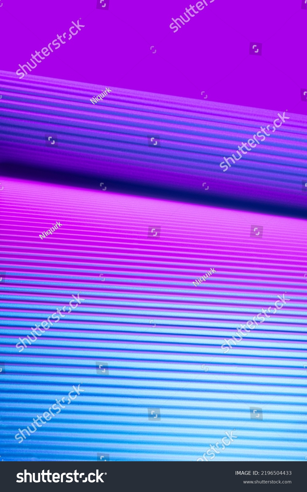 Violet and pink illuminated corrugated shapes. Geometric abstract background. #2196504433