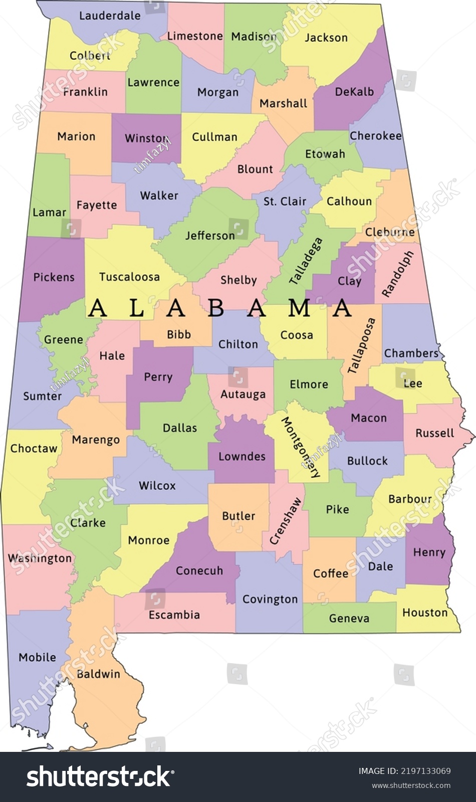 Alabama state administrative map with counties. - Royalty Free Stock ...