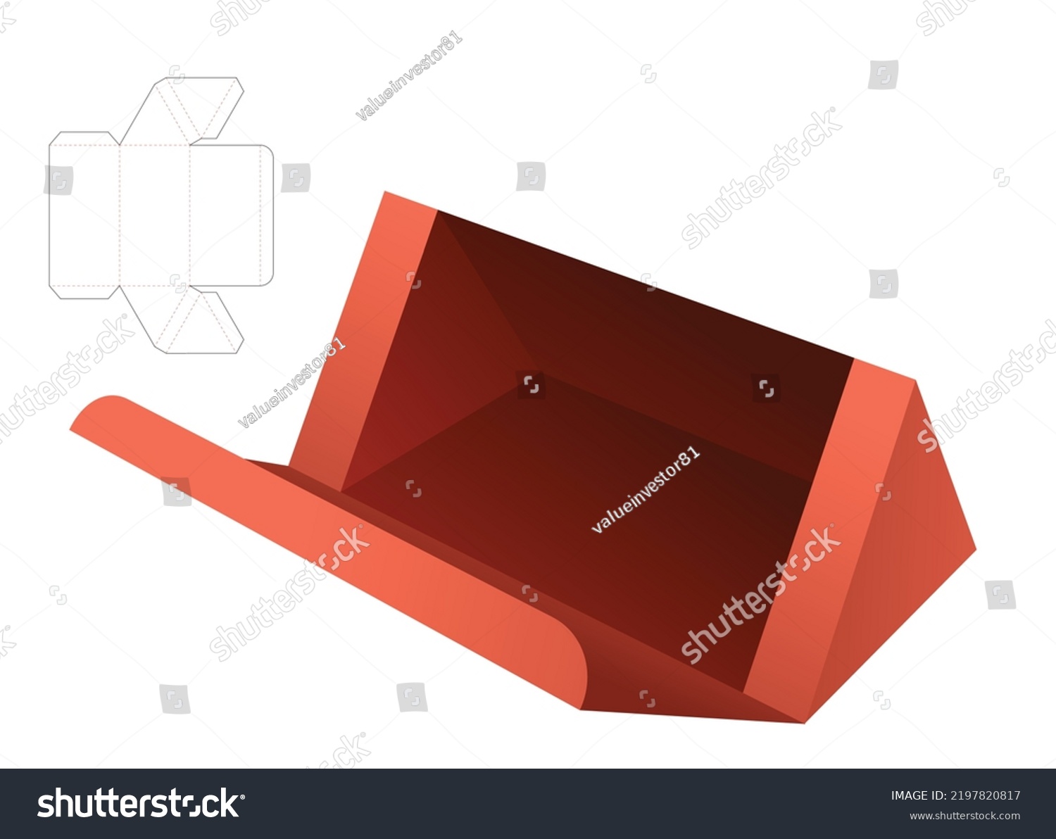 Triangular box die cut template and 3D mockup - Royalty Free Stock