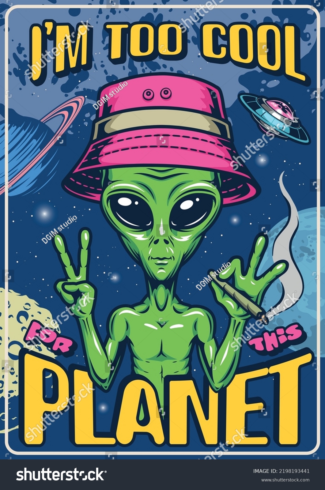 Friendly alien vintage colorful poster green - Royalty Free Stock ...