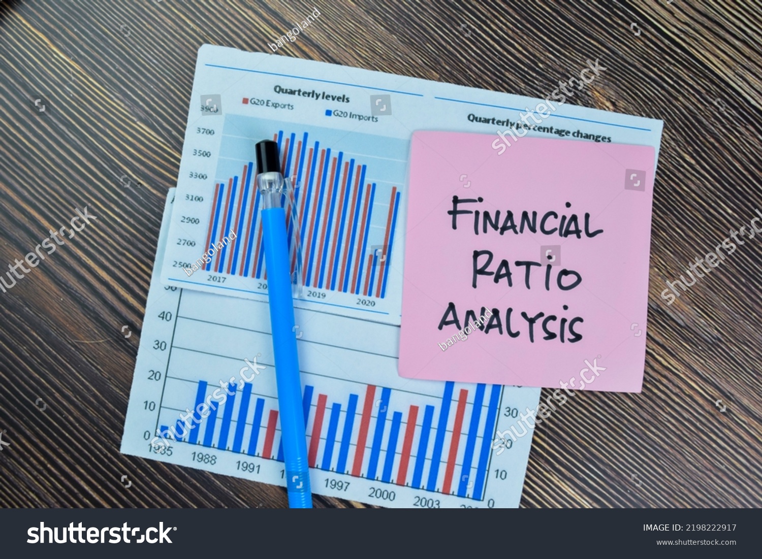 Concept of Financial Ratio Analysis write on sticky notes isolated on Wooden Table. #2198222917