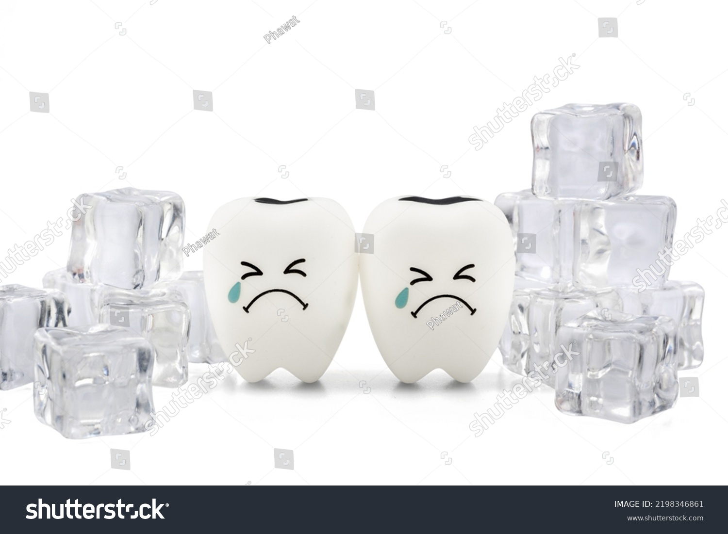 Tooth decay sensitive is crying with cold ice isolated on white background ,Dental concept of tooth sensitivity from drinking cold water,with clipping path	 #2198346861