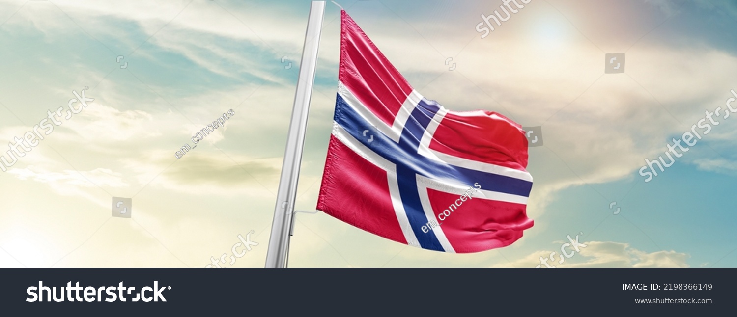Norway national flag waving in beautiful sky. #2198366149