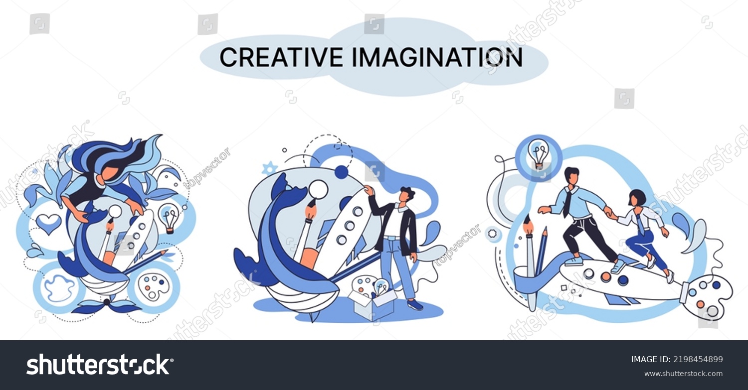 Creative mind, imagination or brainstorm or originative idea concept. Creative imagination. Phantasy space and creativity. Phantasy flow and creativity metaphor, fantasies in mind. Vision development #2198454899