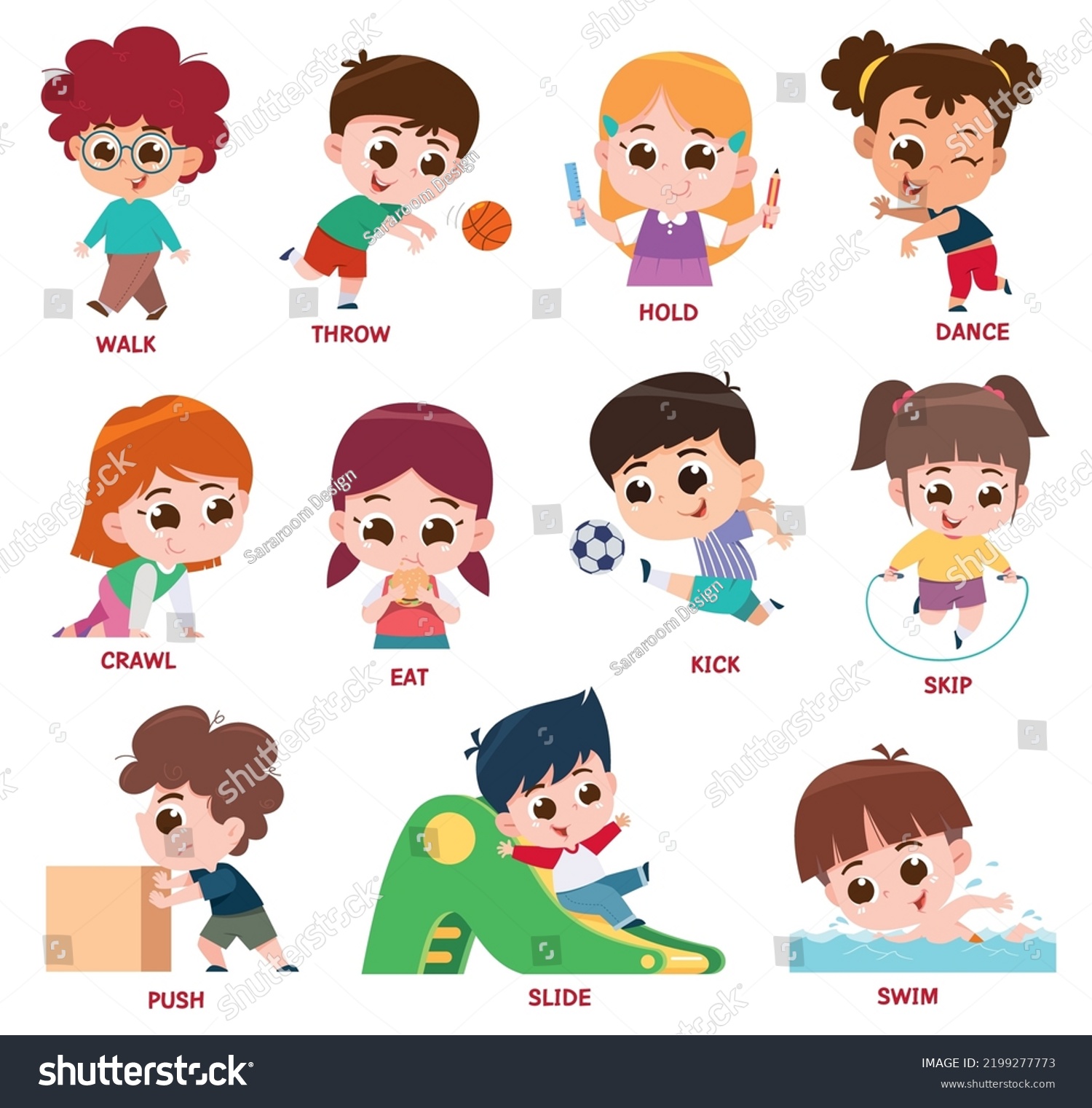 Vector Illustration of Verbs Expressing Actions - Royalty Free Stock ...