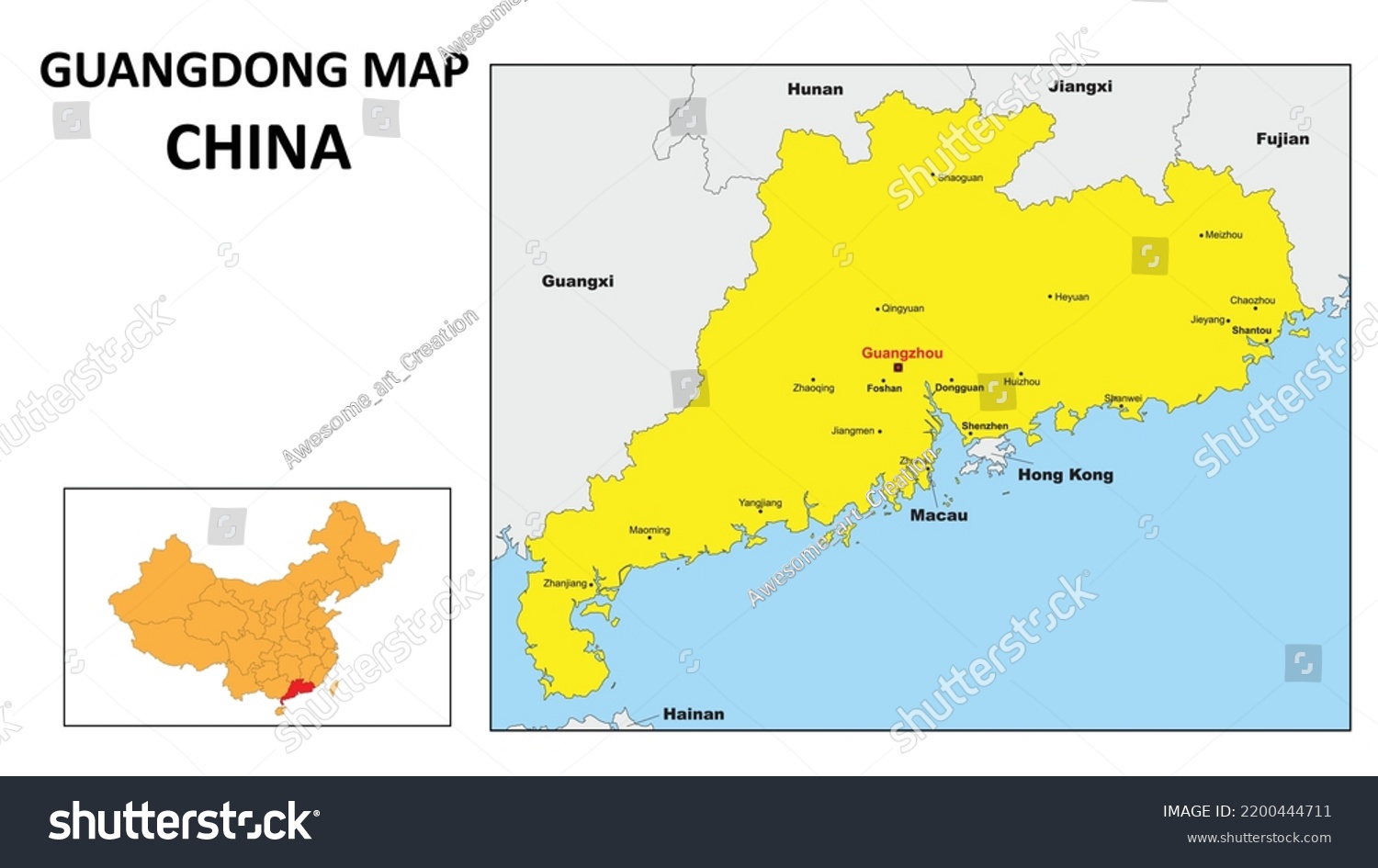 Guangdong Map Of China Major City Map Of Royalty Free Stock Vector