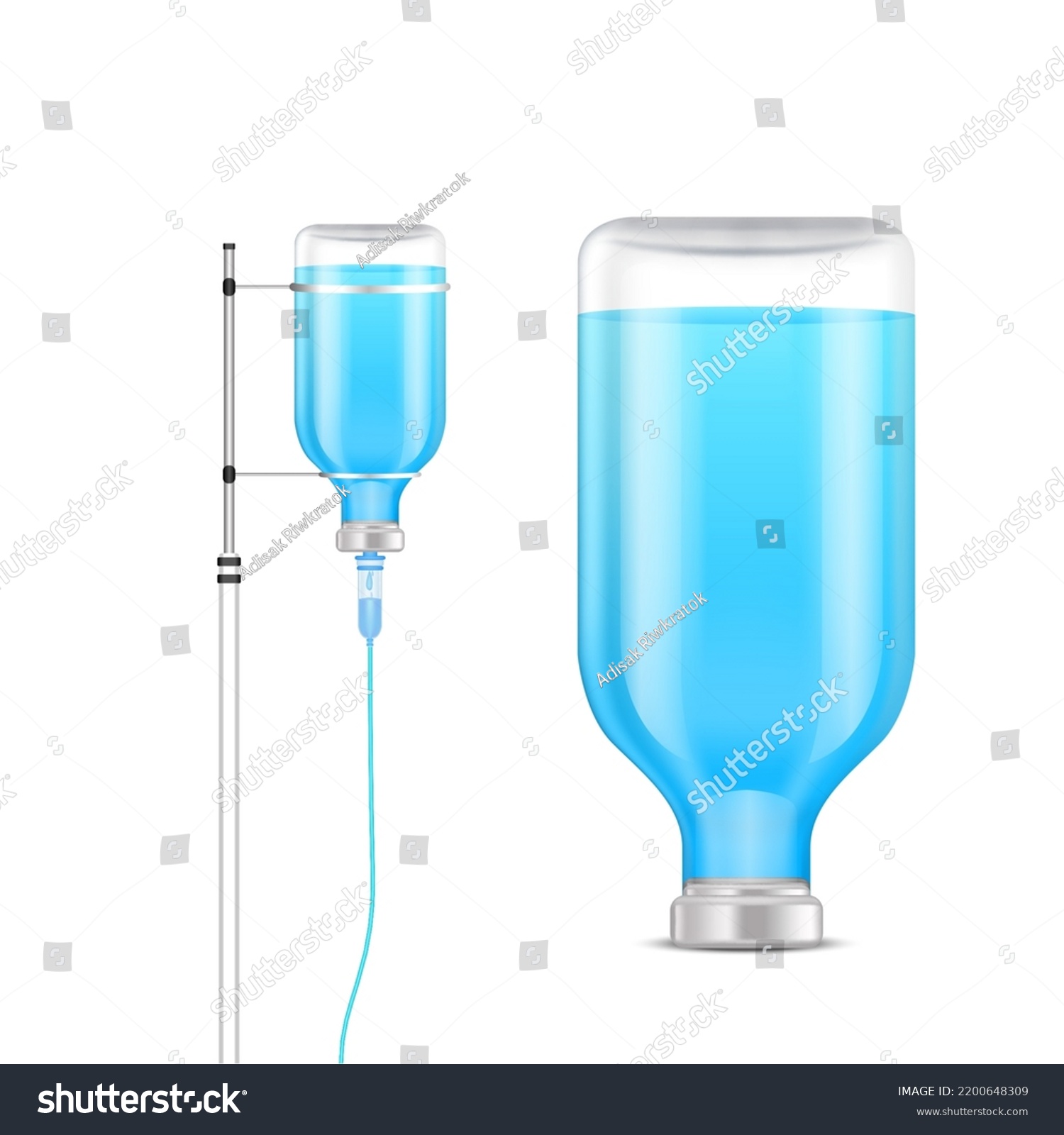 Saline solution bag, bottle blue. IV drip - Royalty Free Stock Vector ...