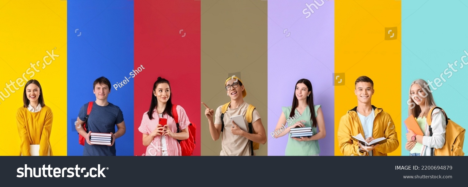 Group of students on color background #2200694879