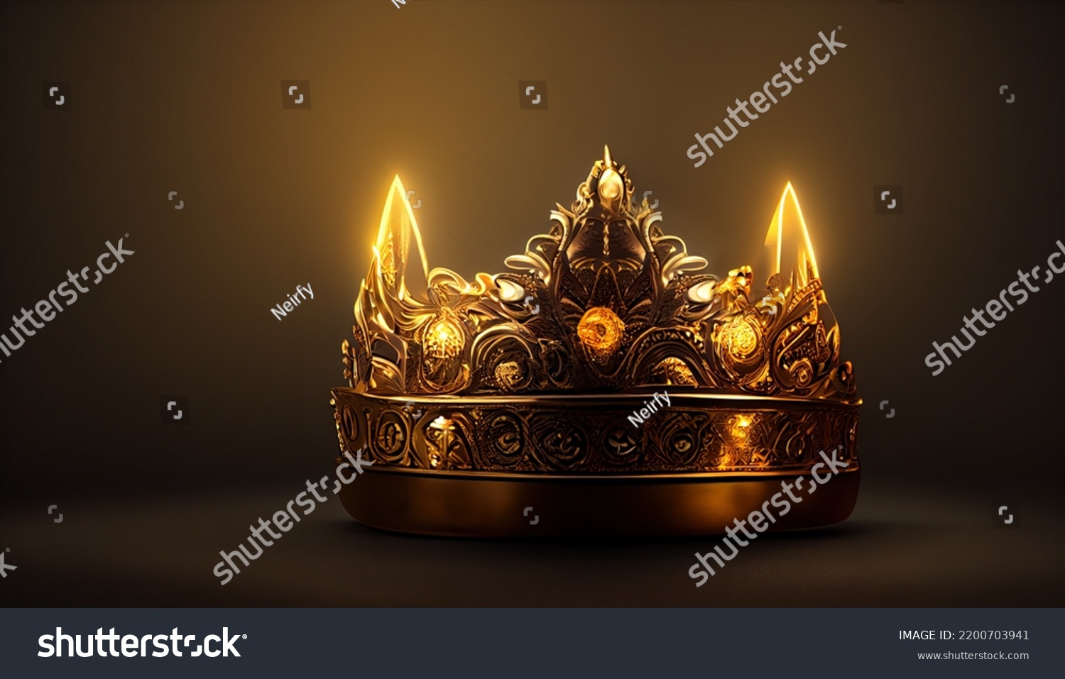 Golden crown on dark background with copy space #2200703941