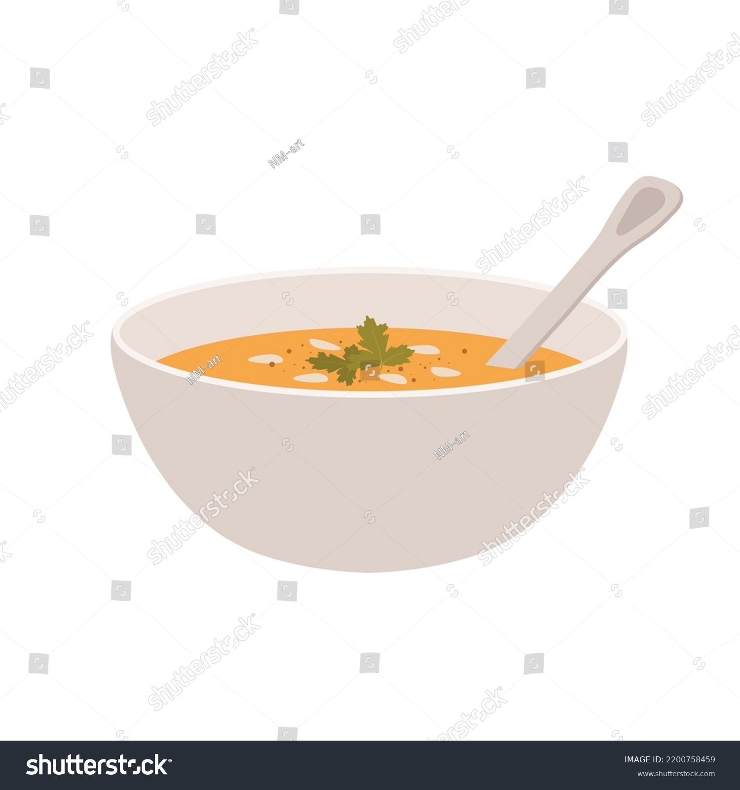 Pumpkin soup in a bowl isolated on white background. Traditional autumn Thanksgiving food vector illustration. #2200758459