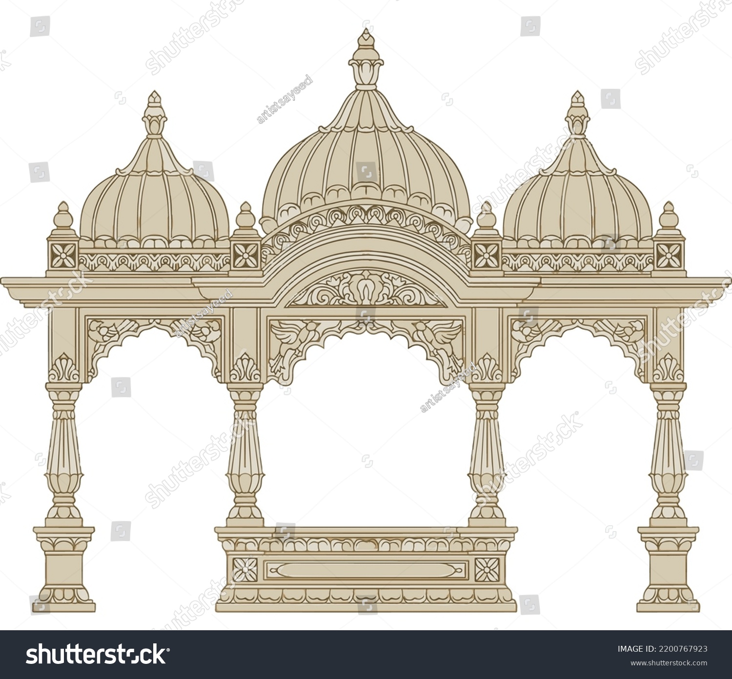 Traditional Indian Mughal arch temple vector illustration #2200767923
