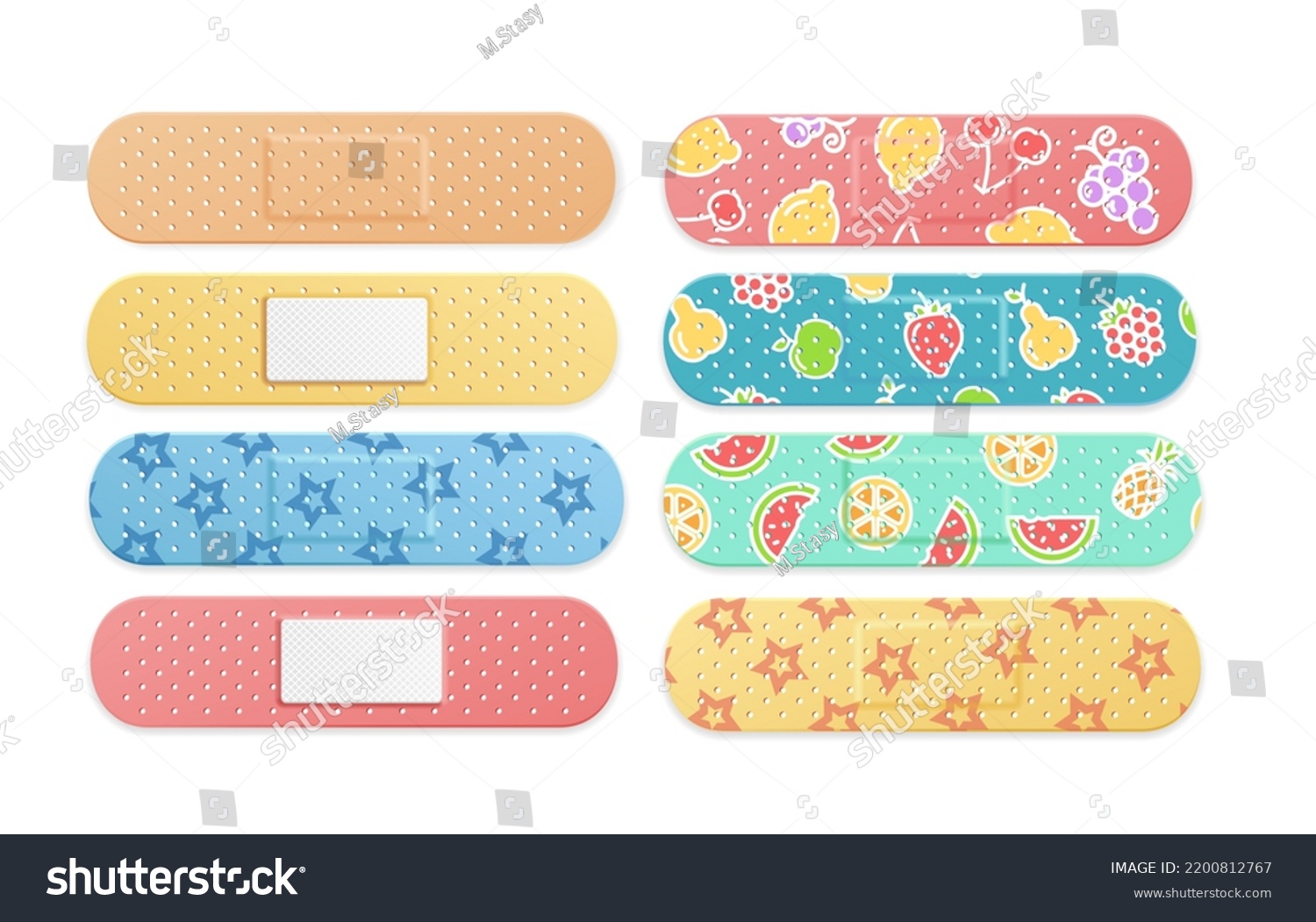 Realistic Detailed 3d Different Kid Aid Band Plaster Medical Patch Color Set. Vector illustration of Adhesive Bandage #2200812767