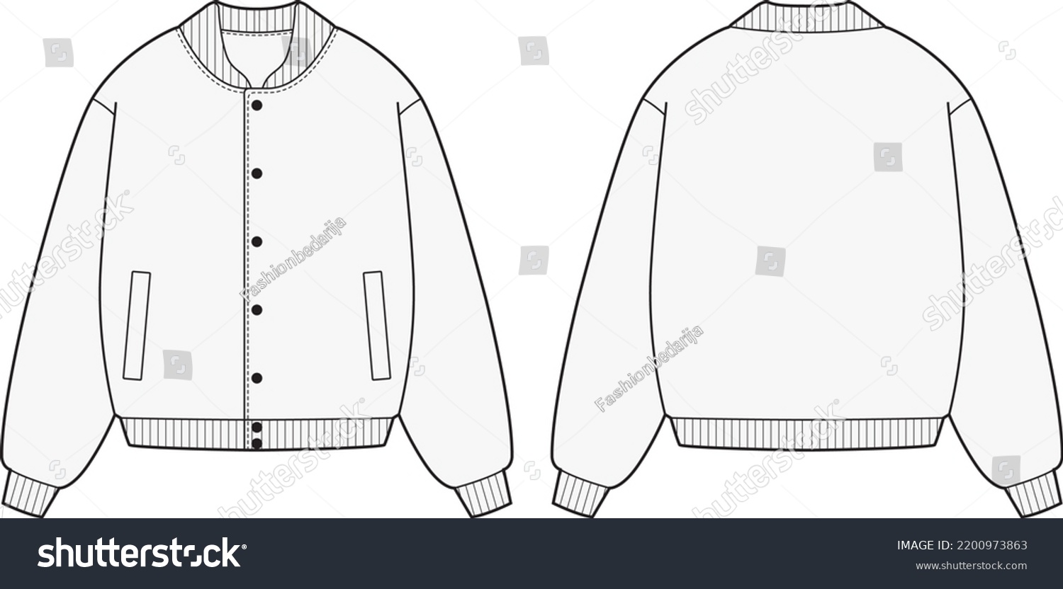 varsity jacket technical drawing bomber for men - Royalty Free Stock ...
