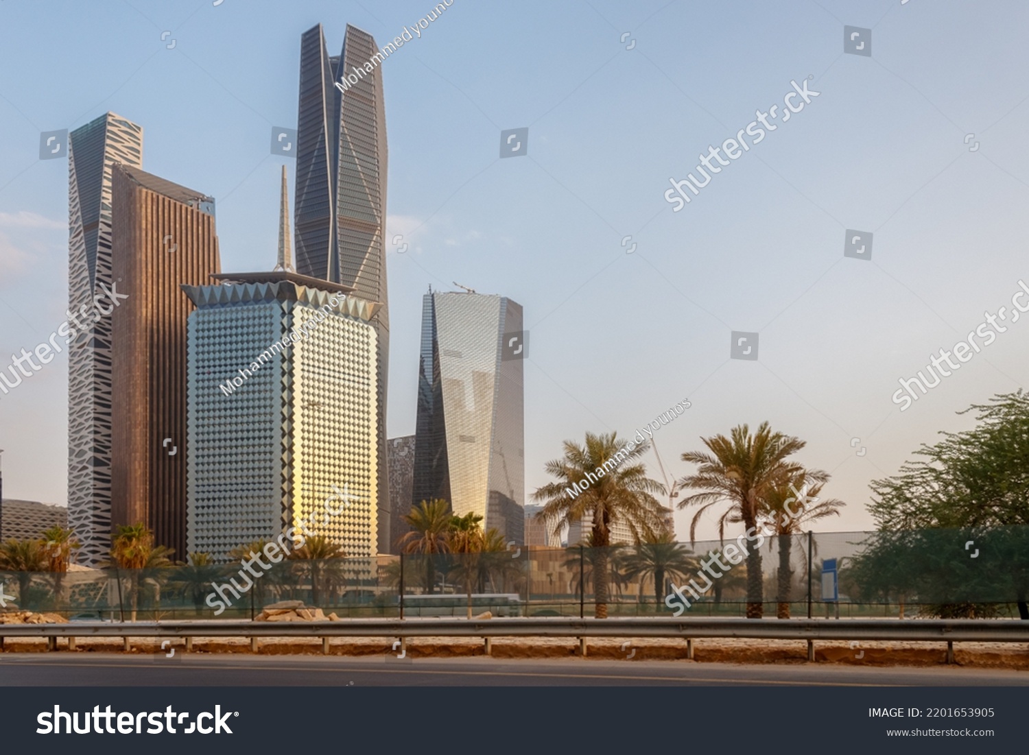 Riyadh roads and streets are filled with ornamental trees on both sides of the road, downtown, Riyadh skyline, King Abdullah Financial District, Saudi Arabia #2201653905