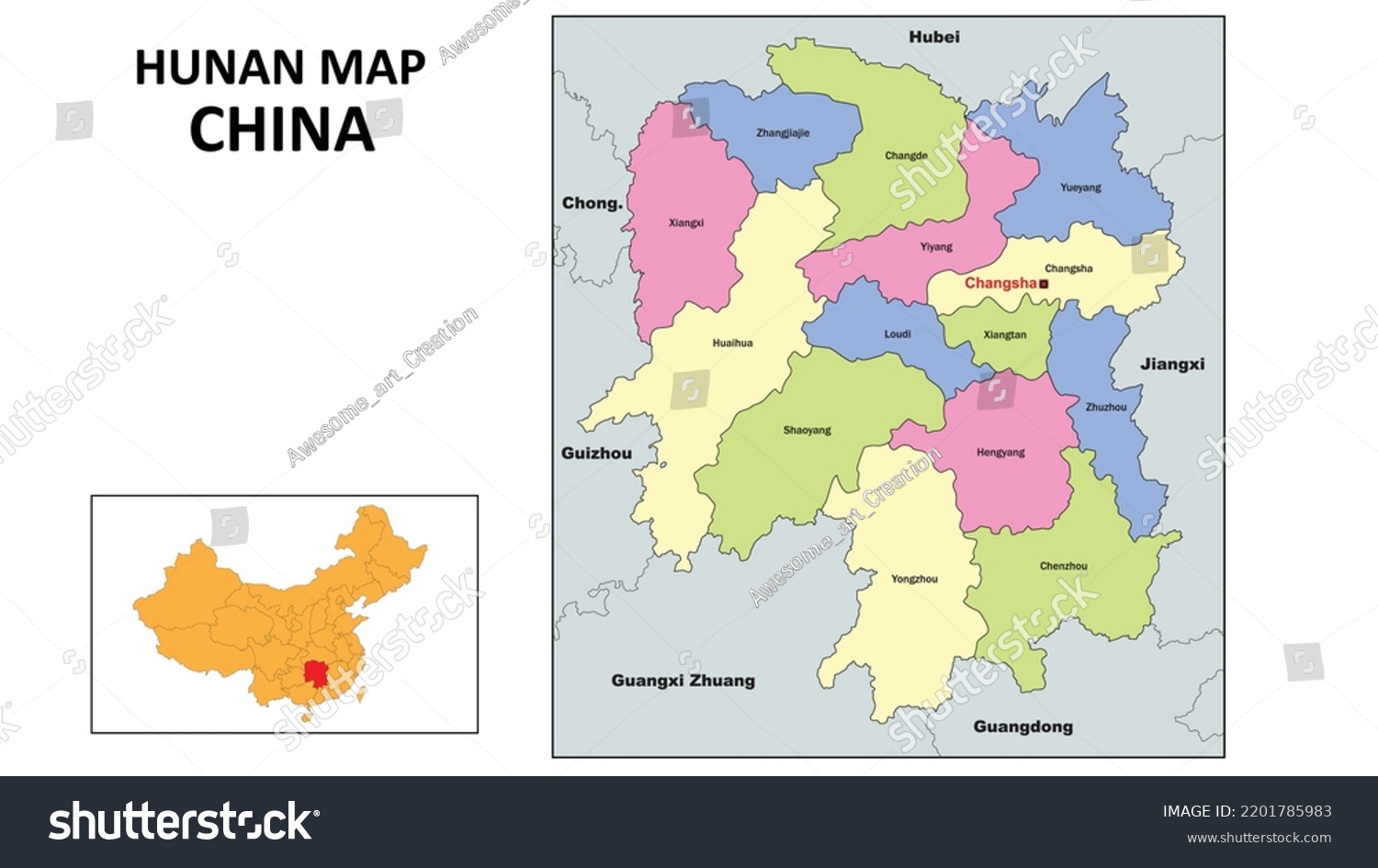 Hunan Map of China. State and district map of - Royalty Free Stock ...