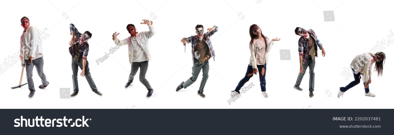 Set of many scary zombies on white background #2202037481