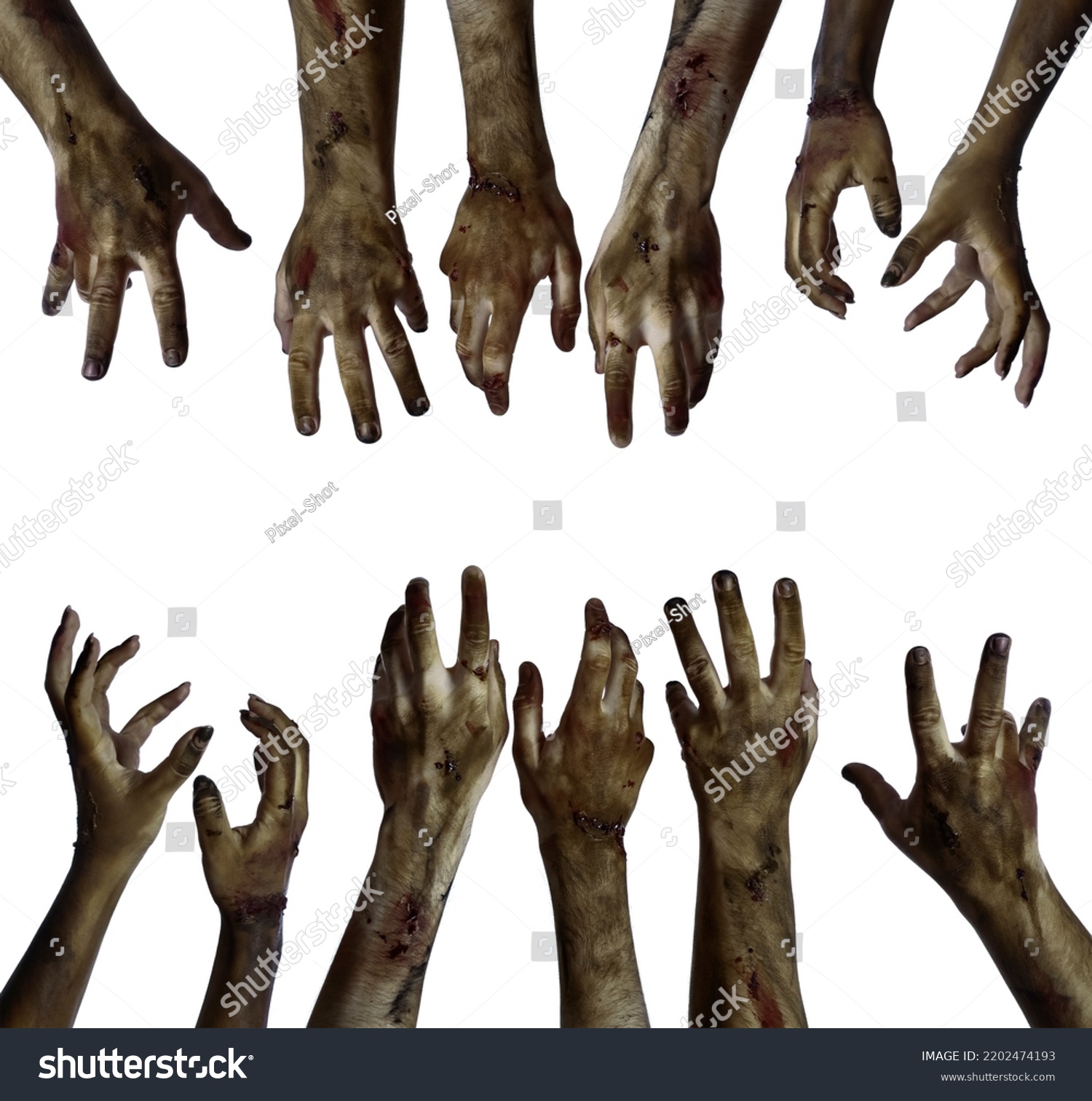 Many hands of scary zombies isolated on white  #2202474193