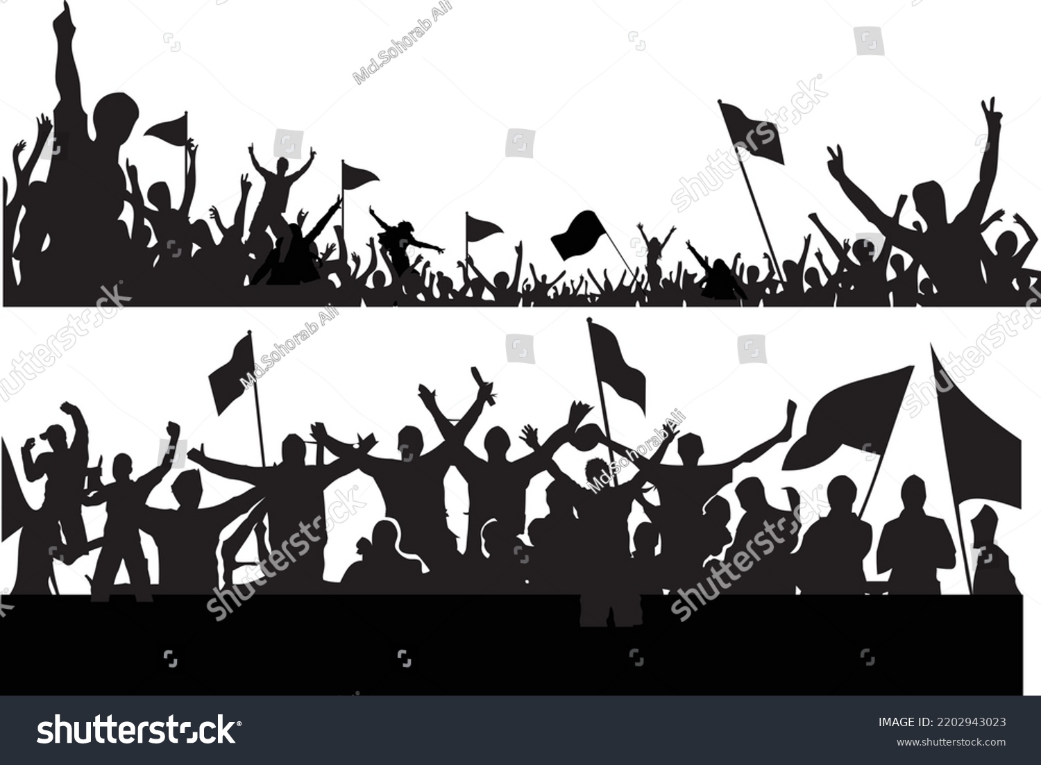 Applause Crowd Silhouette, Cheerful People. - Royalty Free Stock Vector 