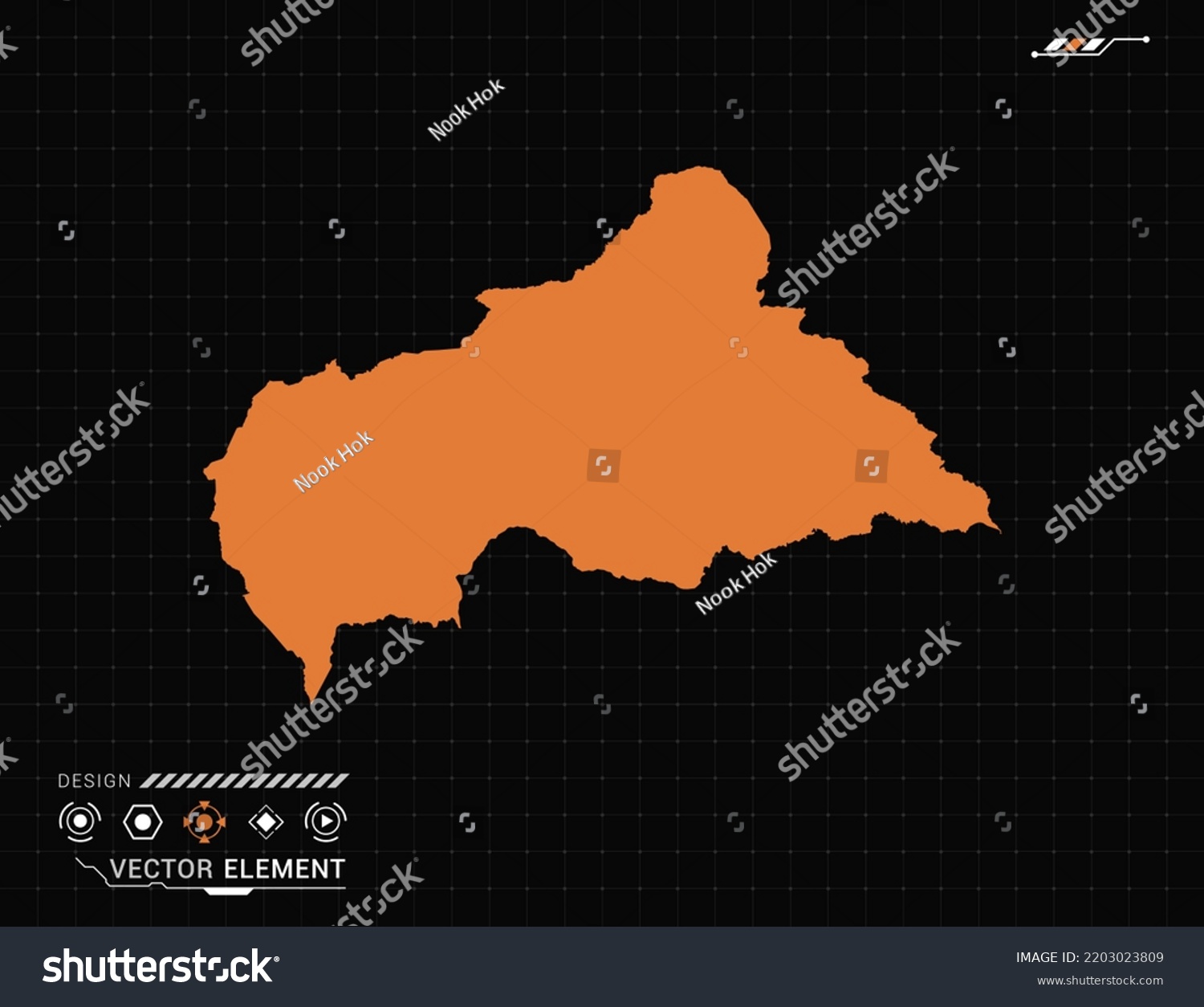Central African map of orange digital frame HUD, GUI, UI interface technology radar vector. #2203023809
