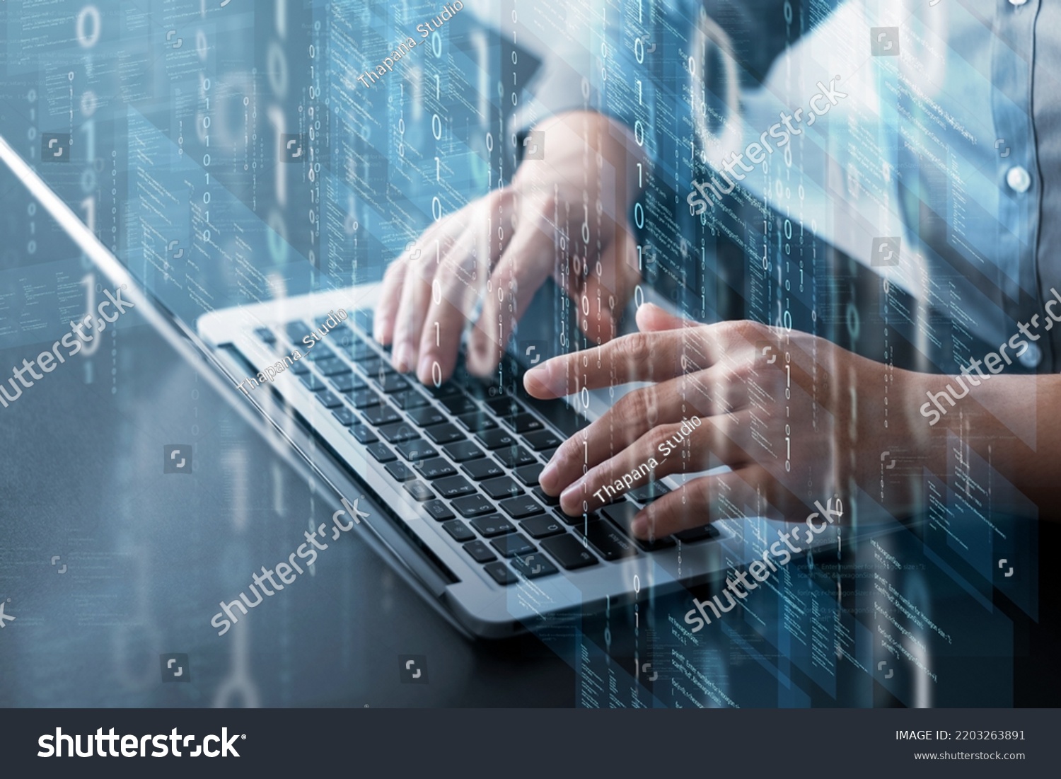 Professional IT programmers working on websites and social security, software developers typing computer code for internet digital security. #2203263891