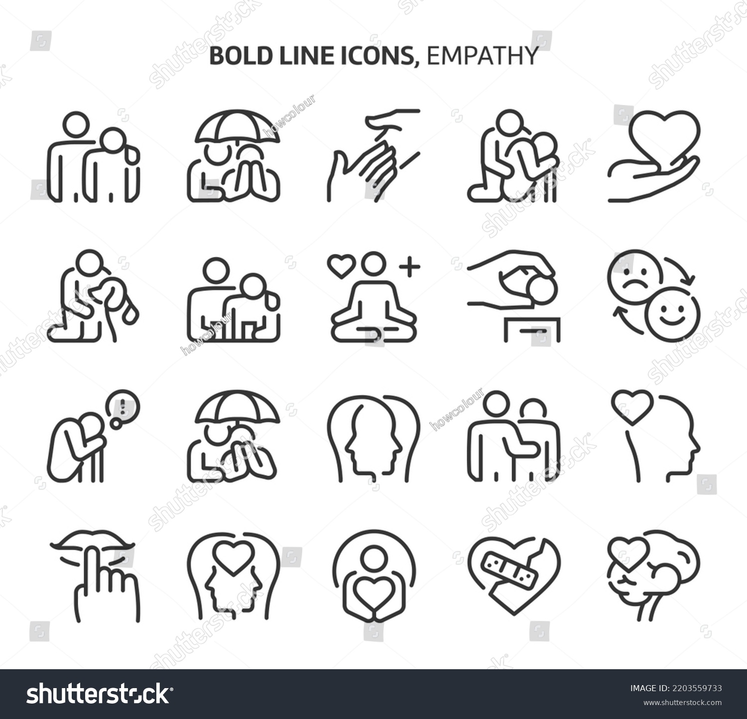 Empathy, bold line icons. The illustrations are a vector, editable stroke, pixel perfect files. Crafted with precision and eye for quality. #2203559733