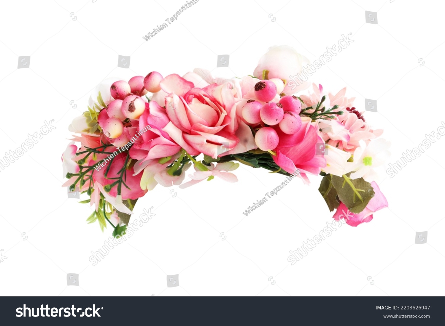 Pink Flower Crown Front View isolated on white background with clipping paths #2203626947