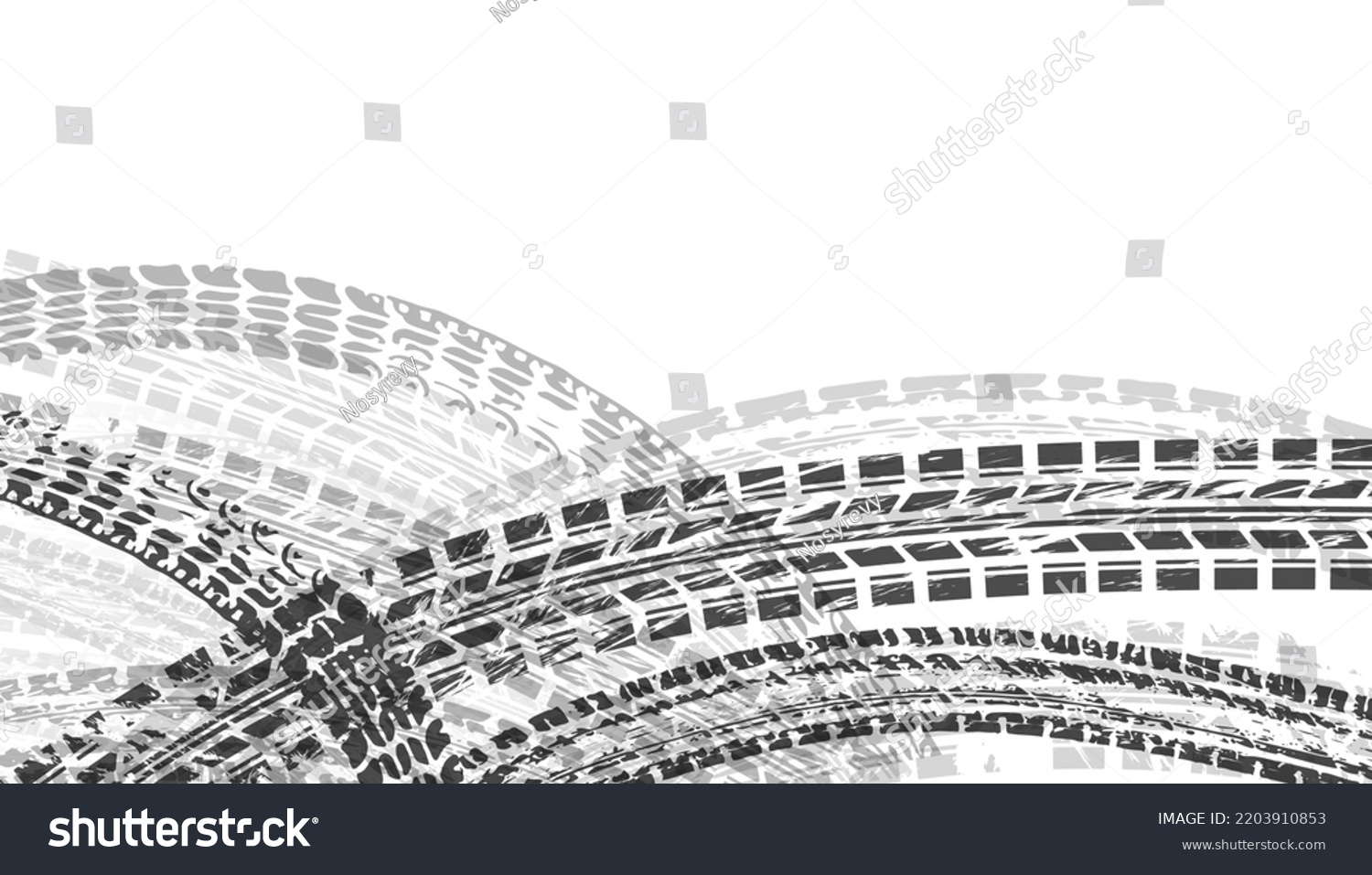Background with tire wheel marks of cars. Vector illustration #2203910853
