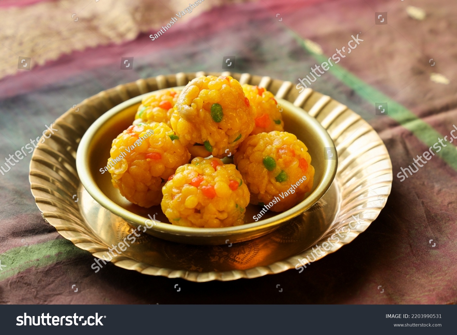 Motichoor ladoo or rava laddu Indian sweet dish mithai for Diwali Dussehra festival #2203990531