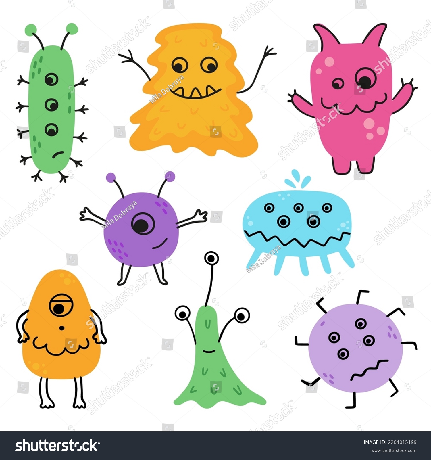 Set of cartoon doodle germs, bacterias, monsters - Royalty Free Stock ...