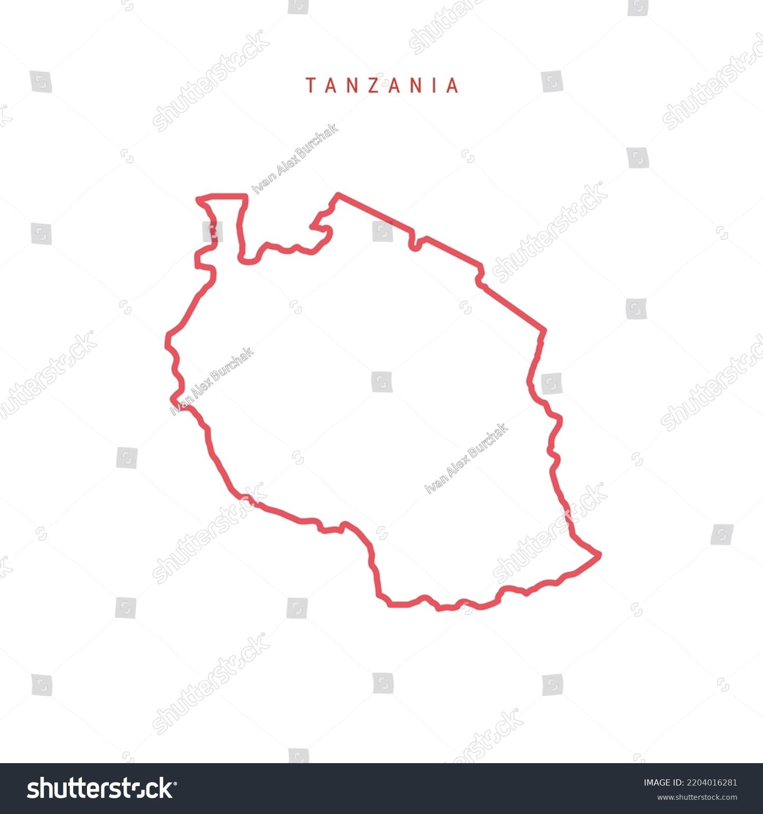 Tanzania editable outline map. Tanzanian red - Royalty Free Stock ...