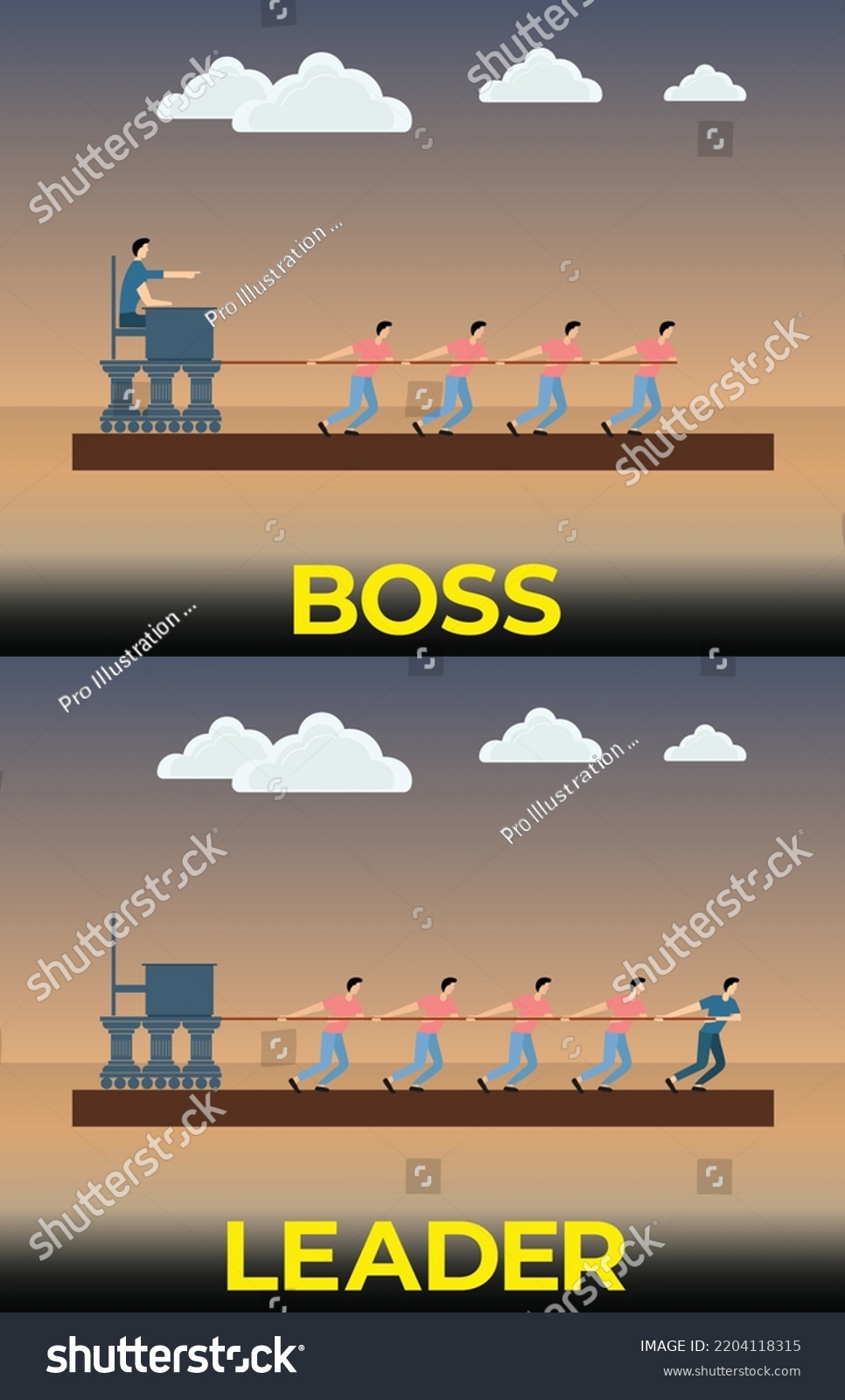 A Boss Versus Leader Vector Illustration - Royalty Free Stock Vector ...