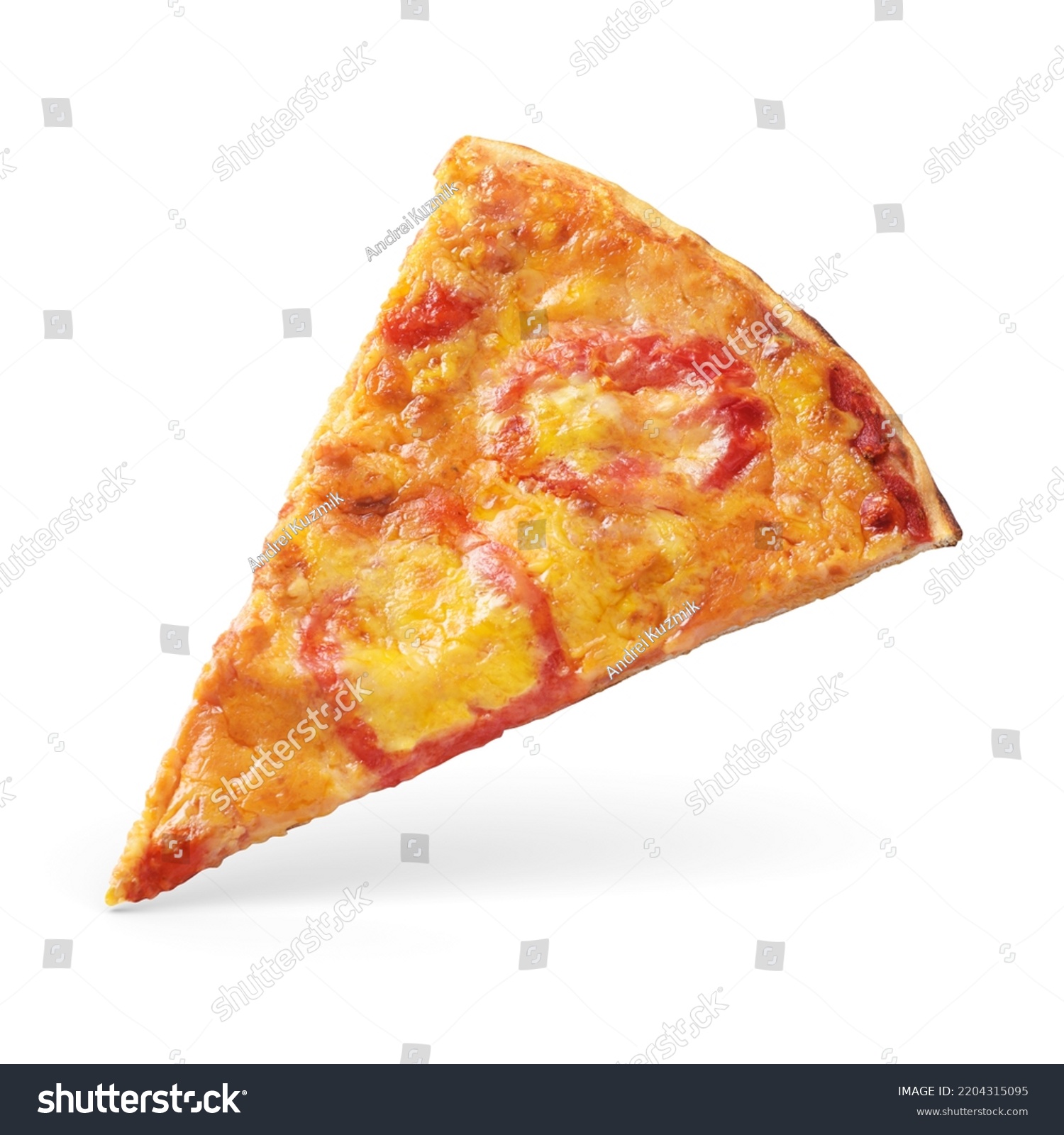 Piece of Neapolitan pizza Margherita isolated on white background. Image for menu or poster. #2204315095