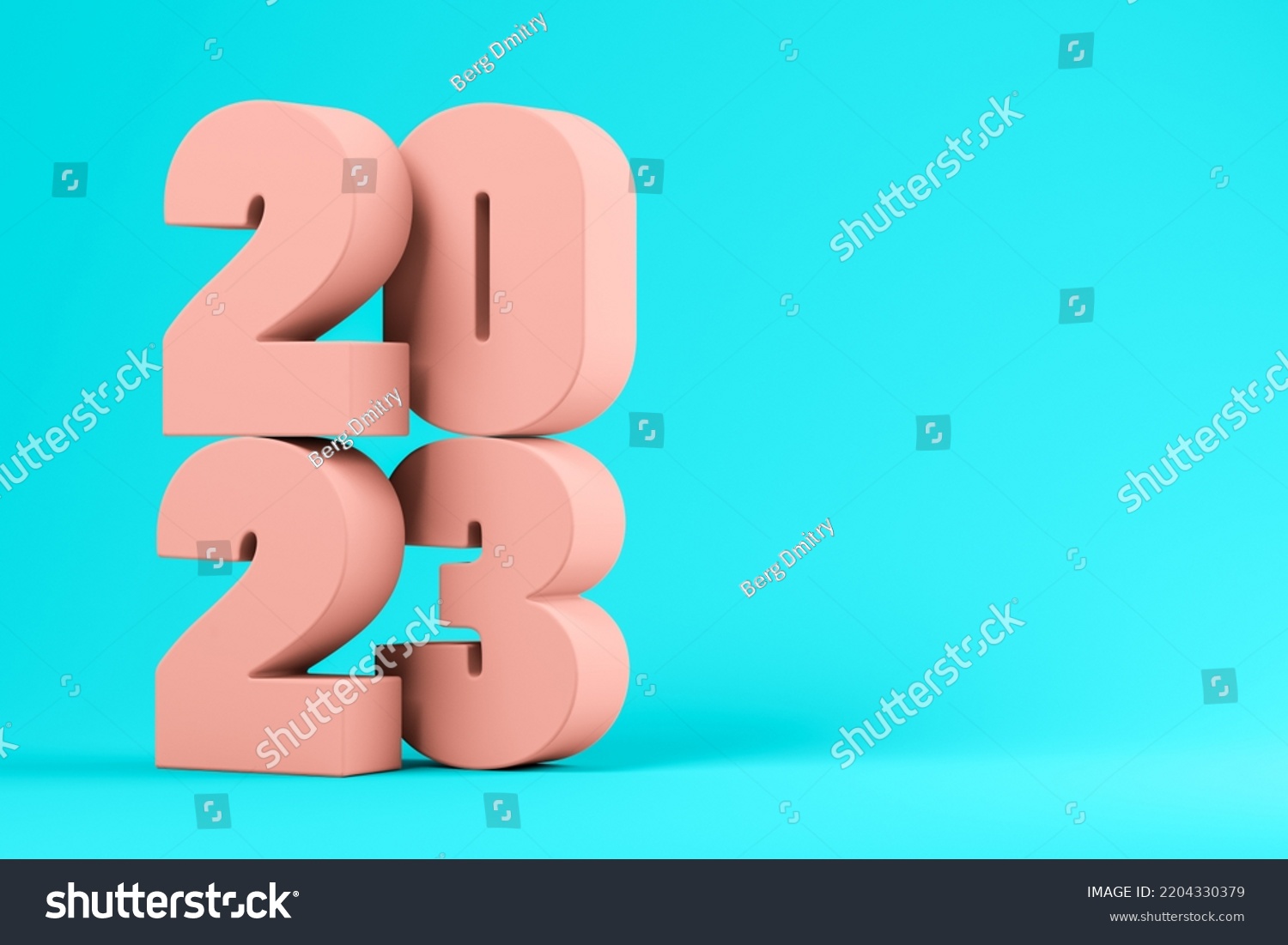Pink numbers 2023 on a blue background 3D illustration #2204330379