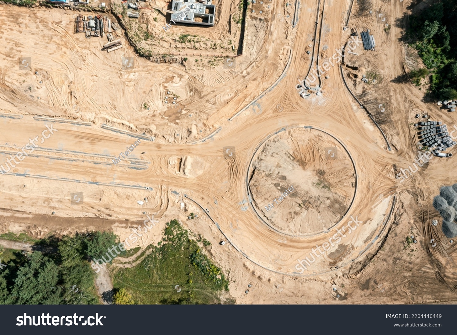 road construction. building road intersection. roundabout. aerial top view. #2204440449