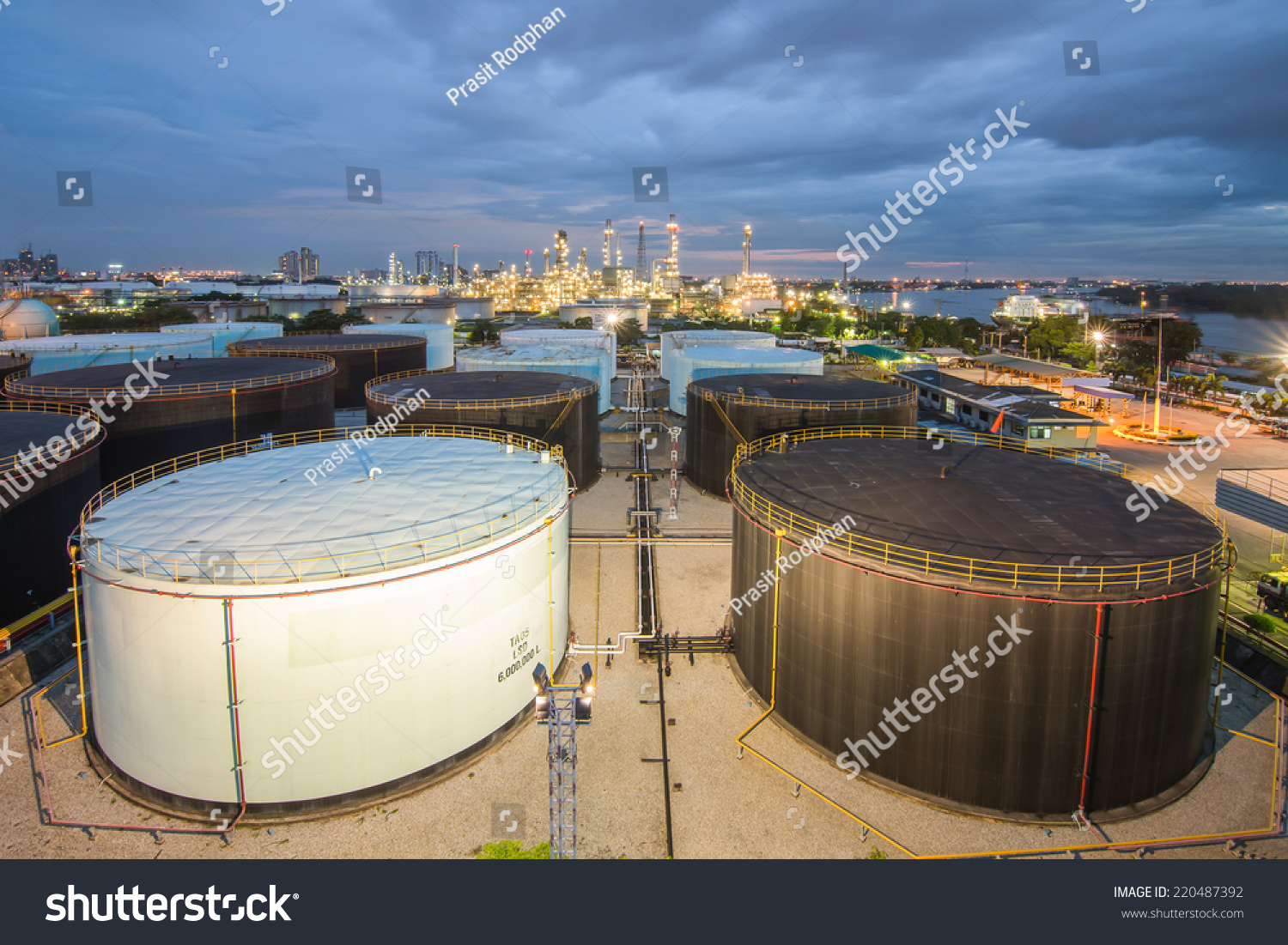 Landscape of oil refinery industry with oil storage tank #220487392