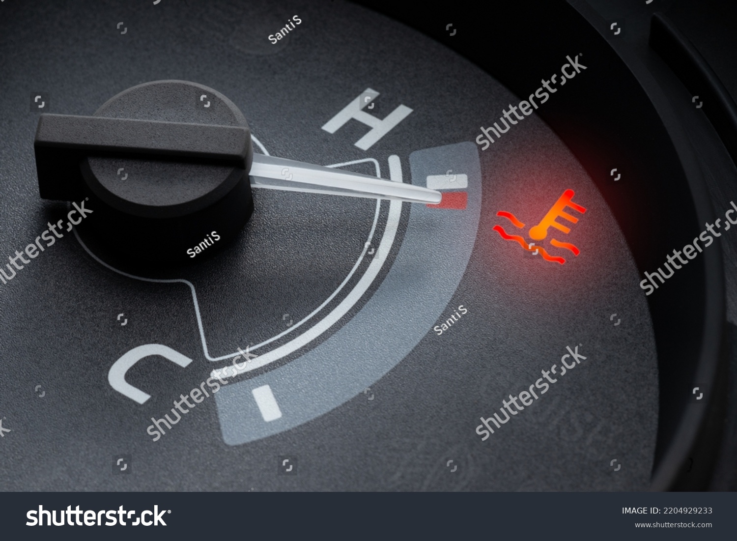 Needle pointer at the high temp point of the temperature gauge in the vehicle radiator and the symbol has the red light is on #2204929233