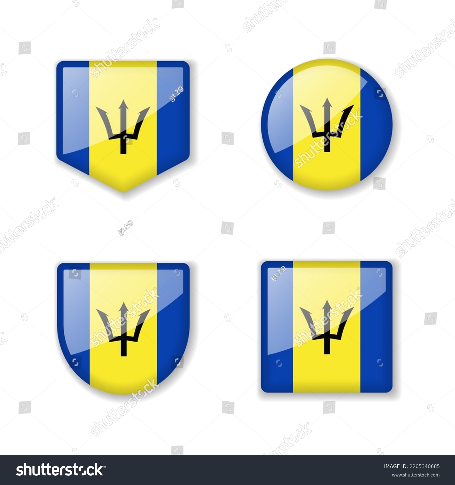 Flags Of Barbados Glossy Collection Set Of Royalty Free Stock Vector 2205340685 4323